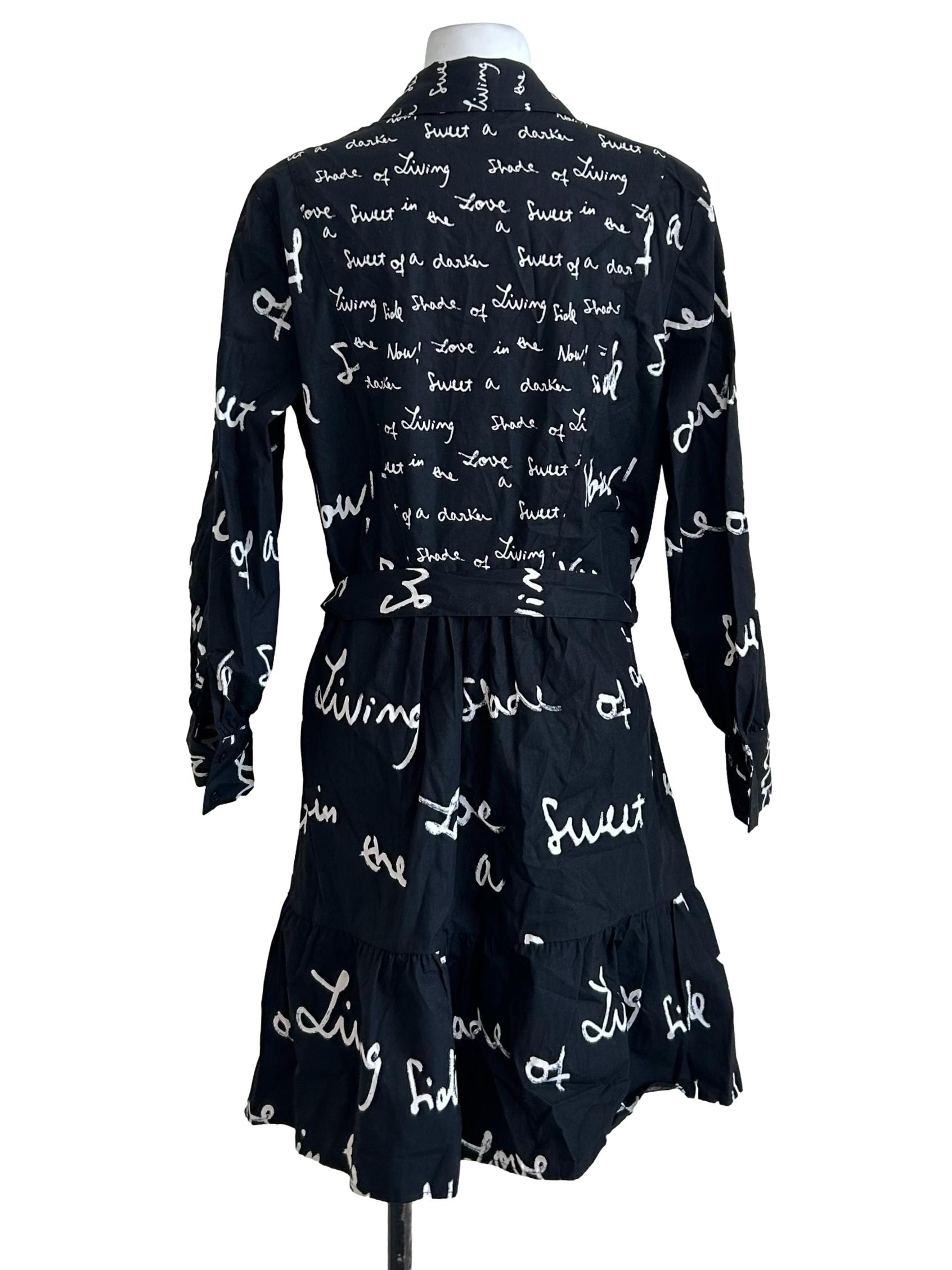 Black White Script Shirt Dress