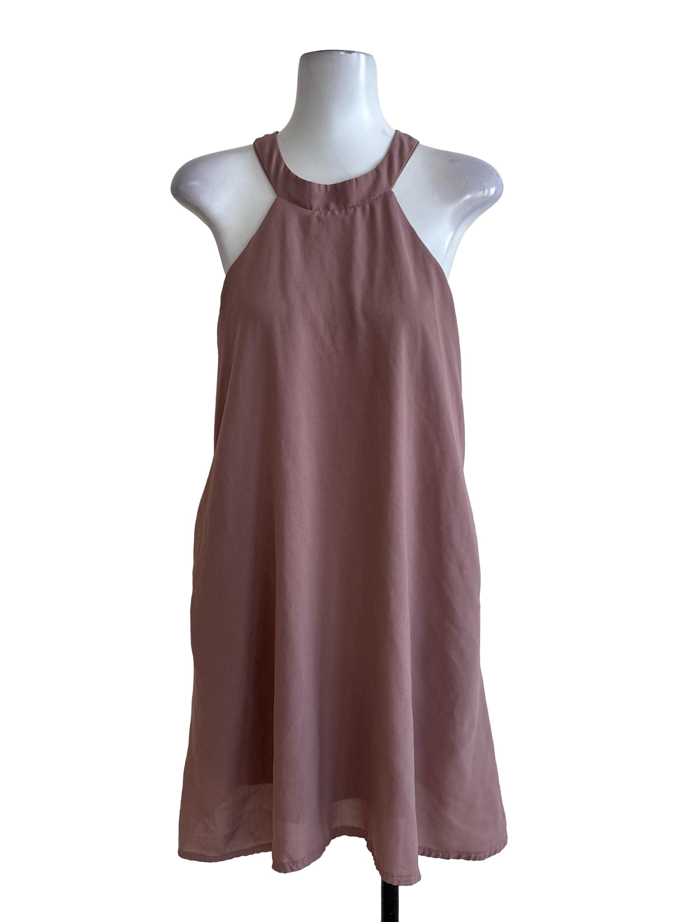 Dusty Pink Chiffon Halter Dress