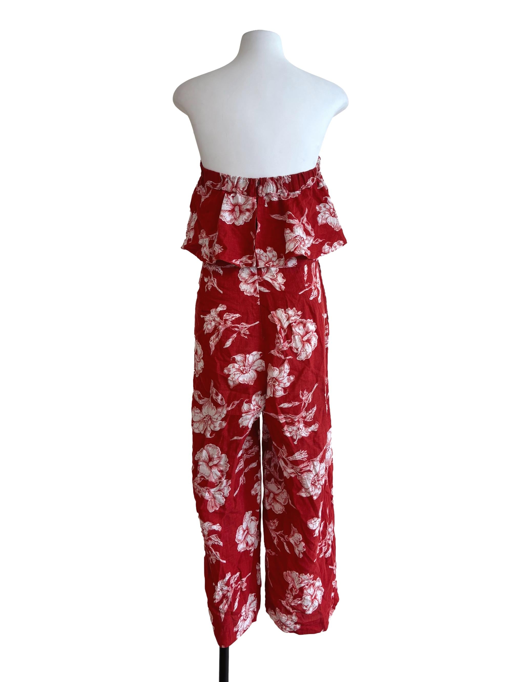 Apple Red Strapless Drape Jumpsuit
