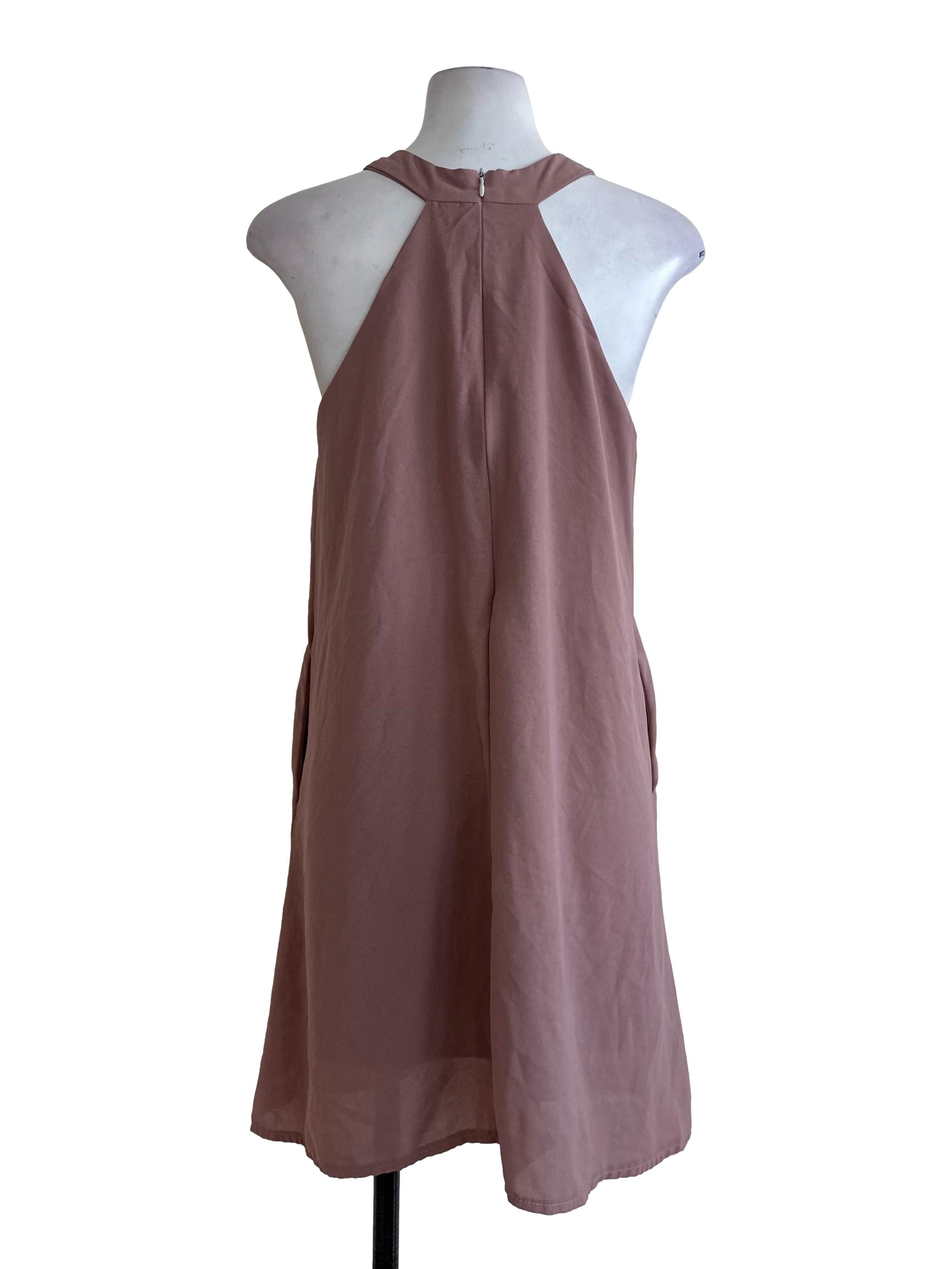 Dusty Pink Chiffon Halter Dress