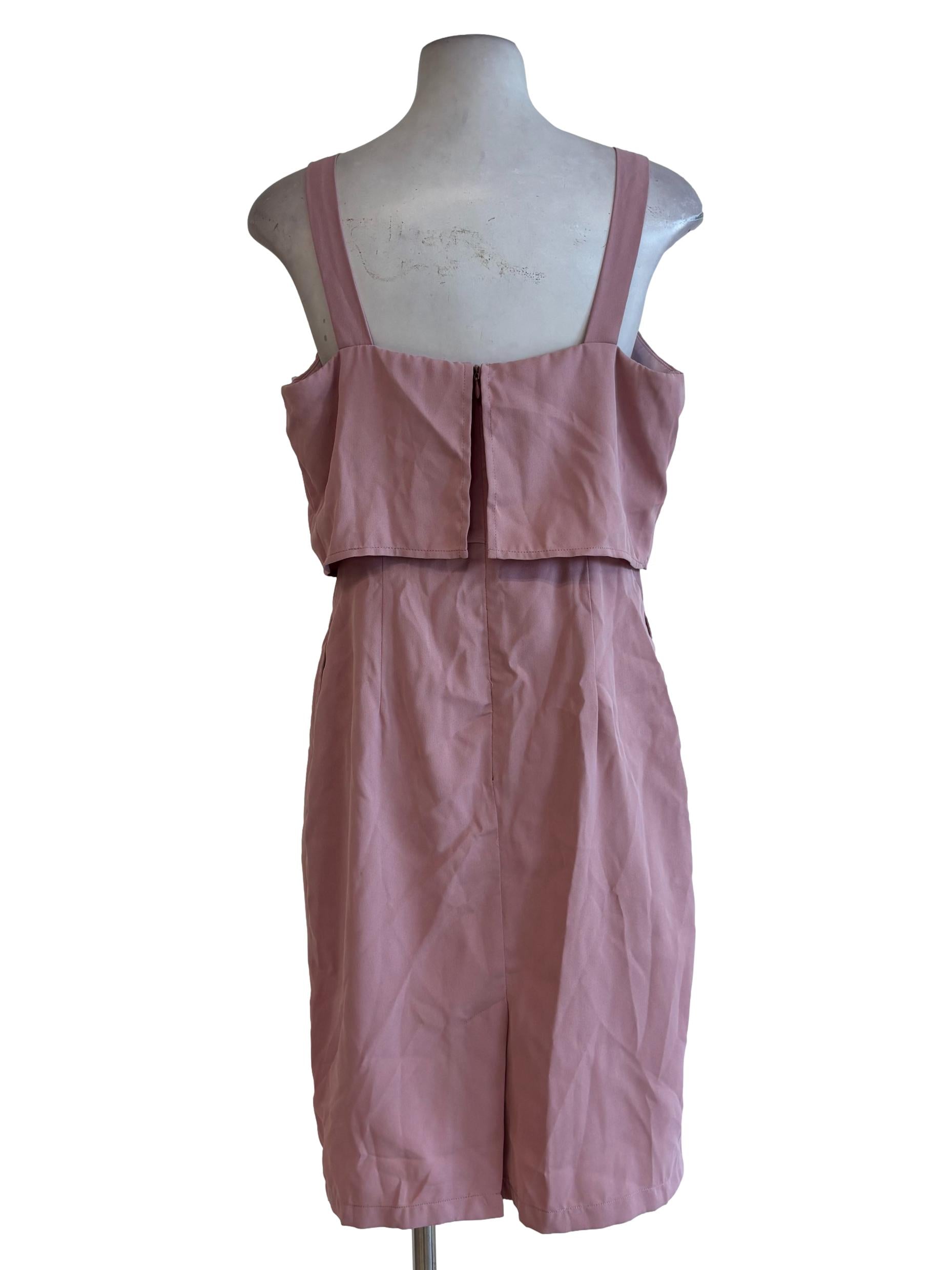 Flamingo Pink Square Neck Mini Dress