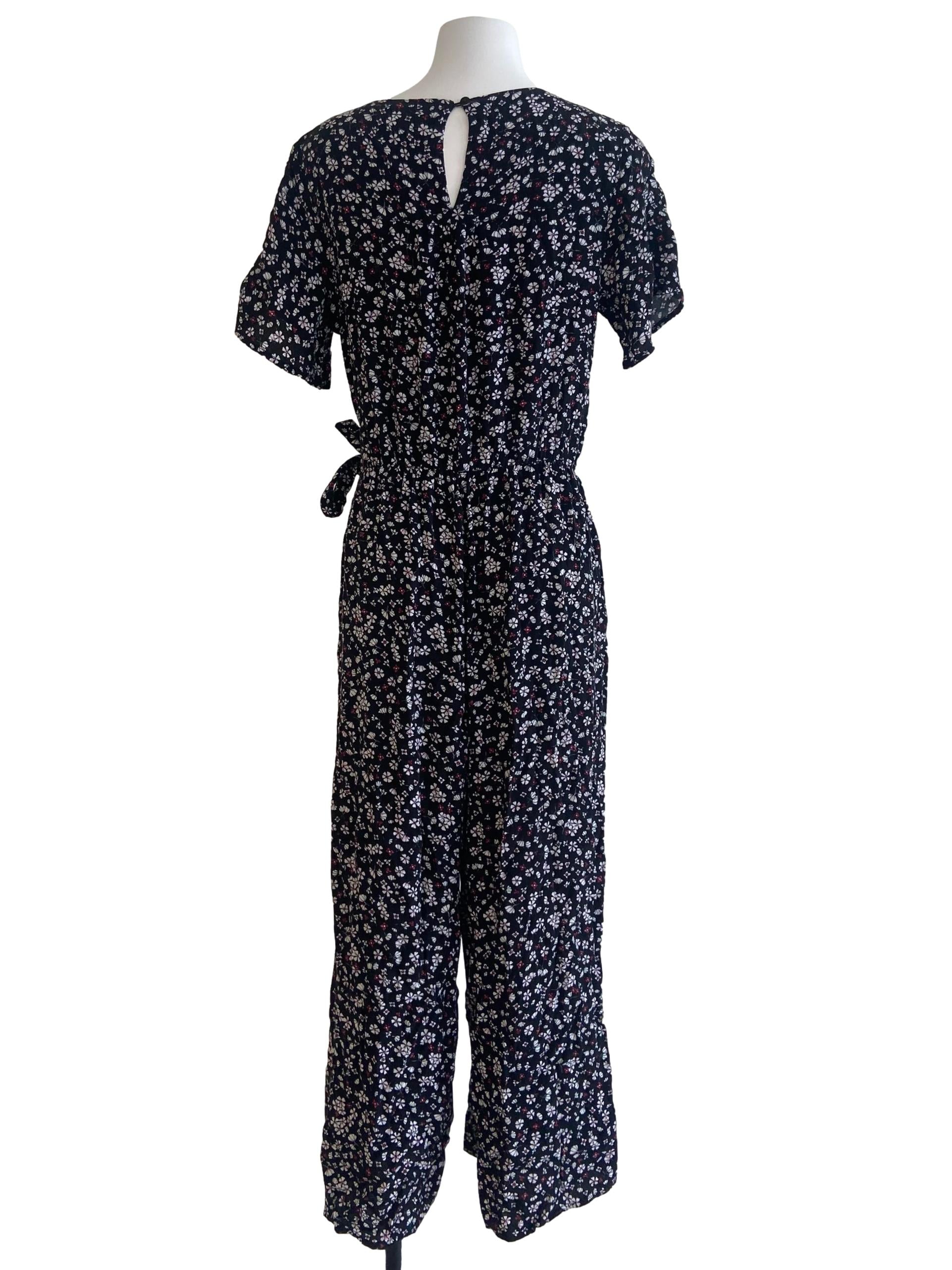 Black V Neck Floral Long Jumpsuit