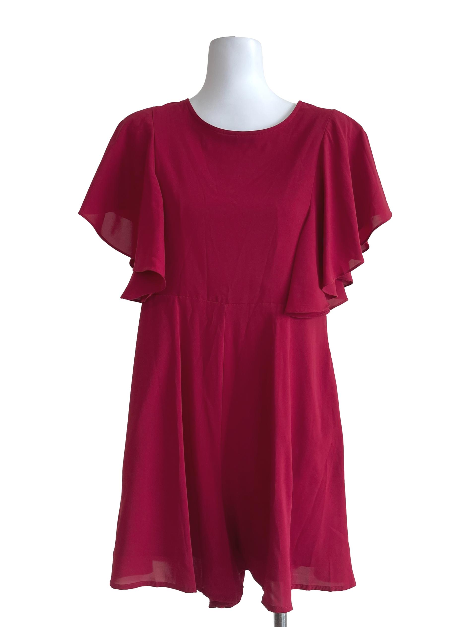 Red Wine Plain Ruffles Romper TTR