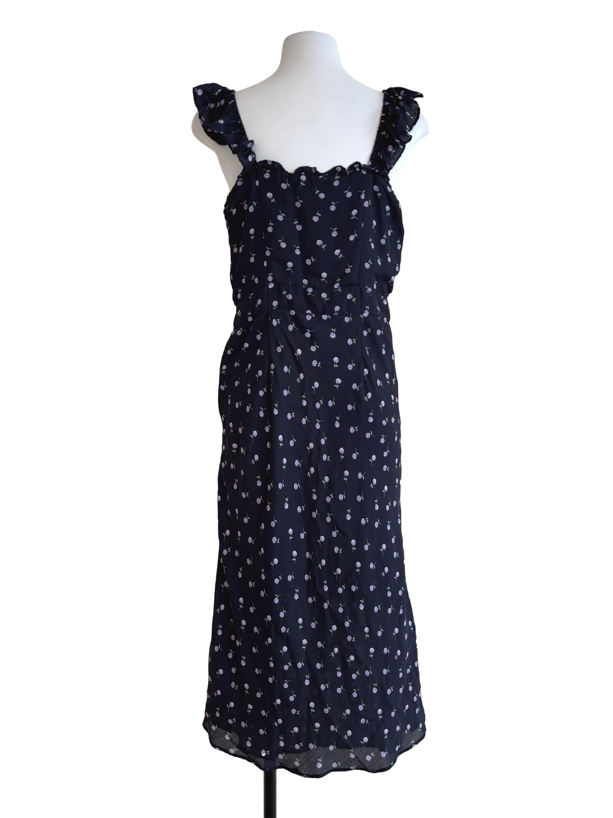 Midnight Blue Floral Ruffle Dress