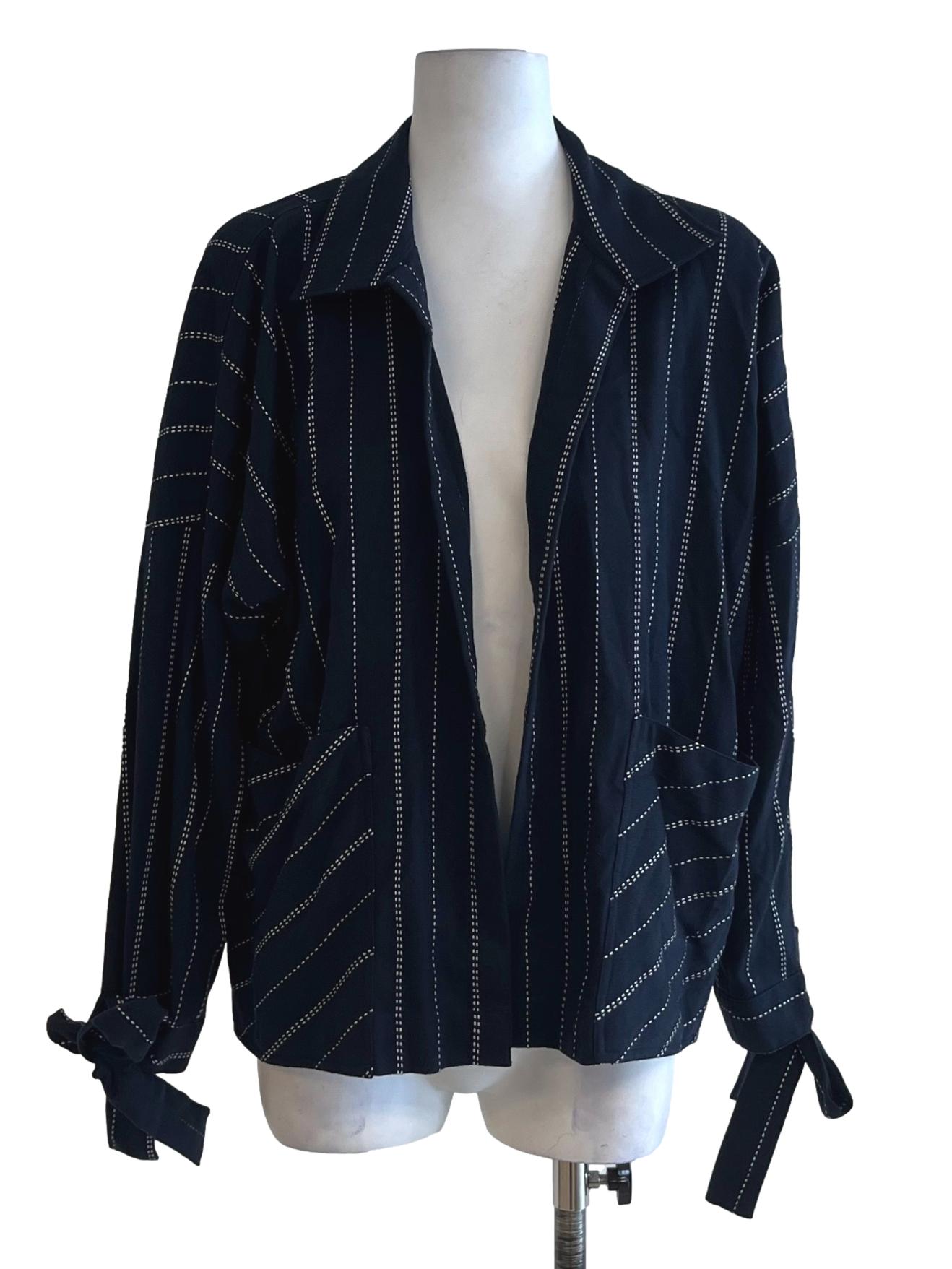 Navy Blue Stripe Open Jacket