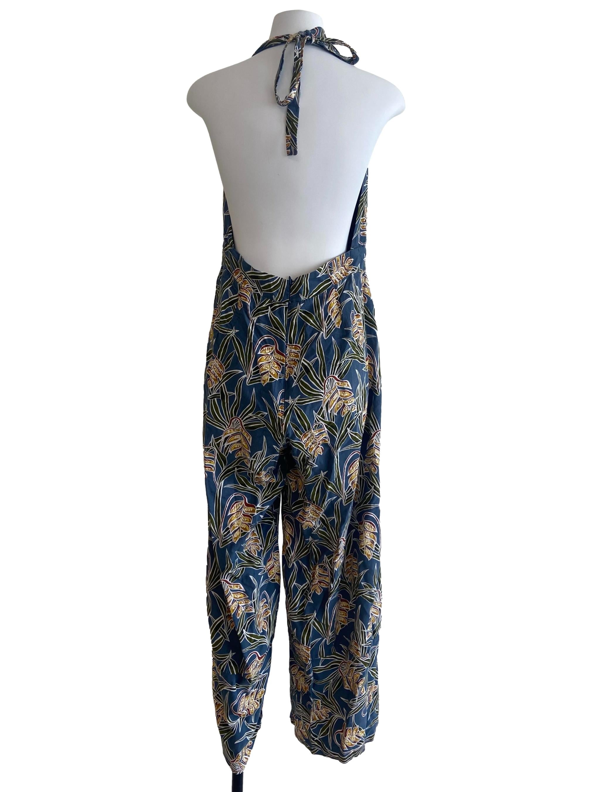Spruce Blue Floral Halter Neck Long Jumpsuit