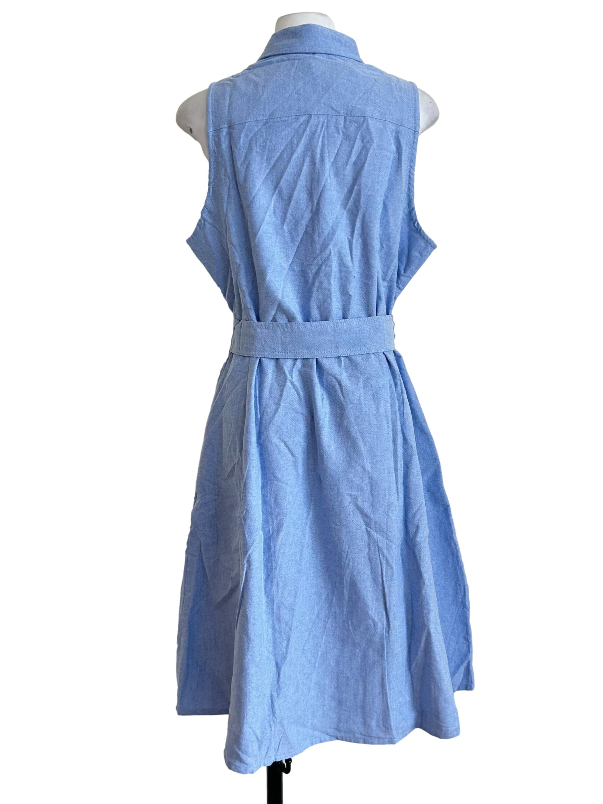 Blue Sleeveless Belted Shirt Dress
