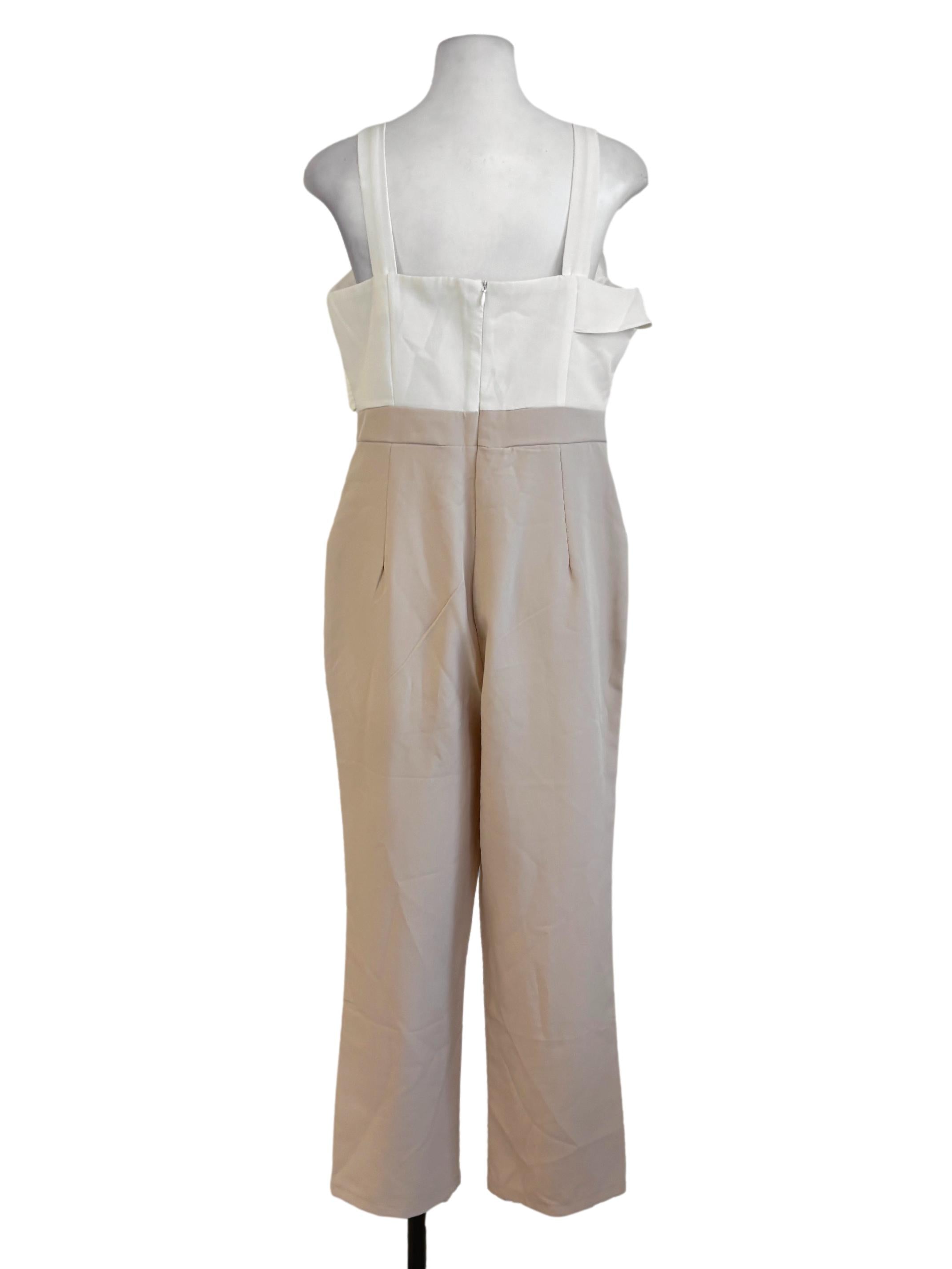 White Beige Ruffle Jumpsuit