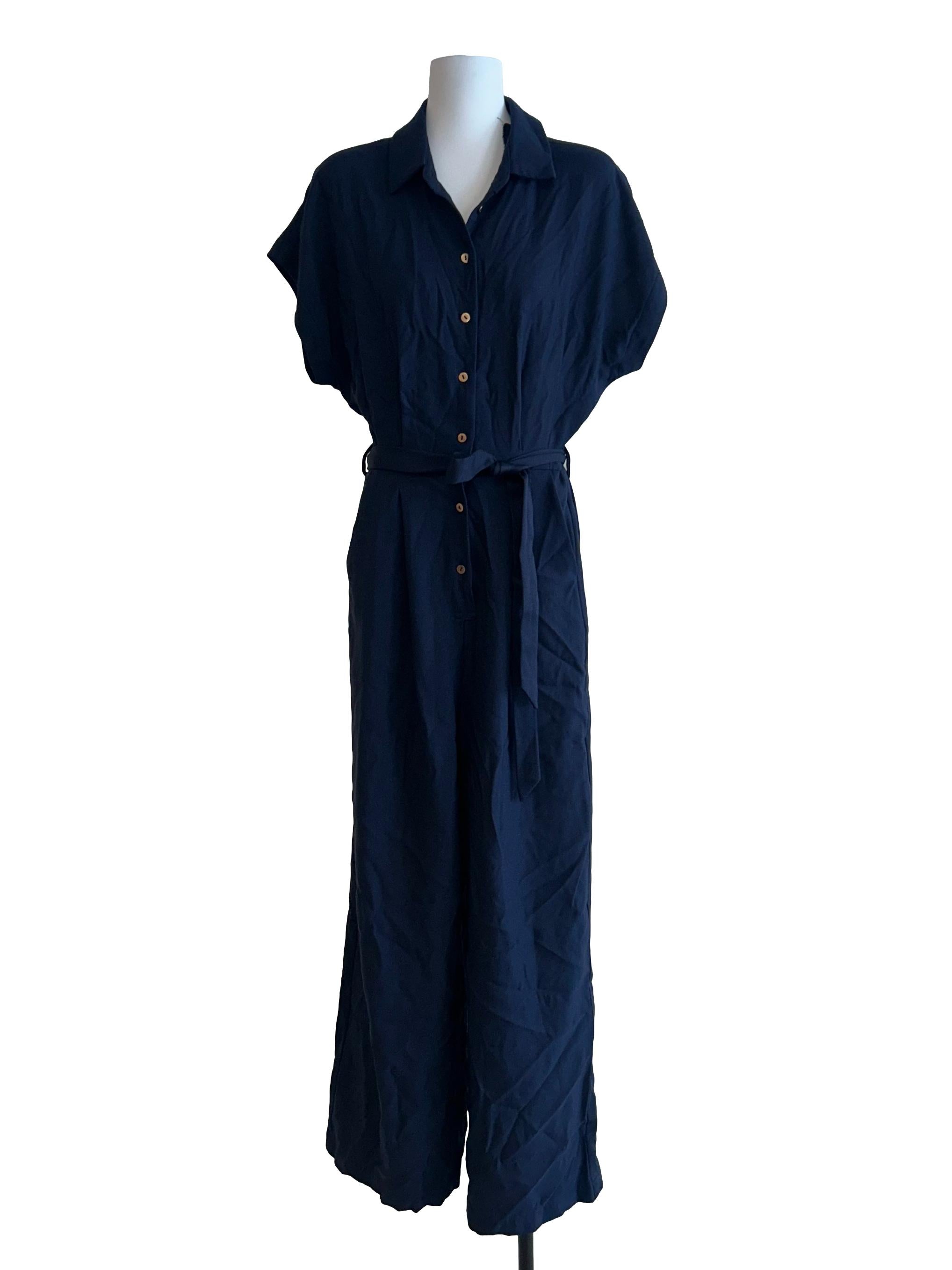 Navy Blue Button Up Jumpsuits