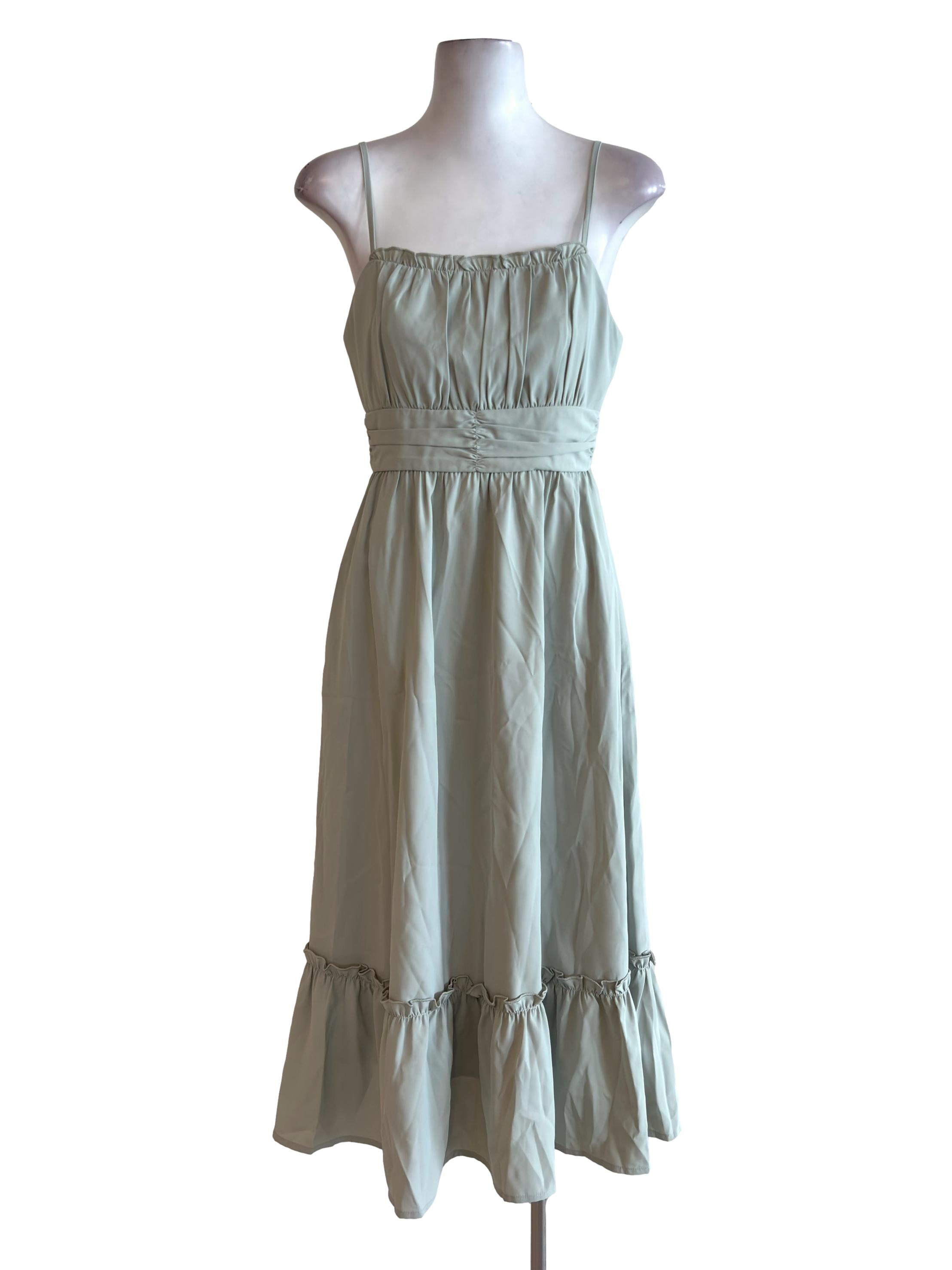 Sage Green Pleated Ruffle Dress