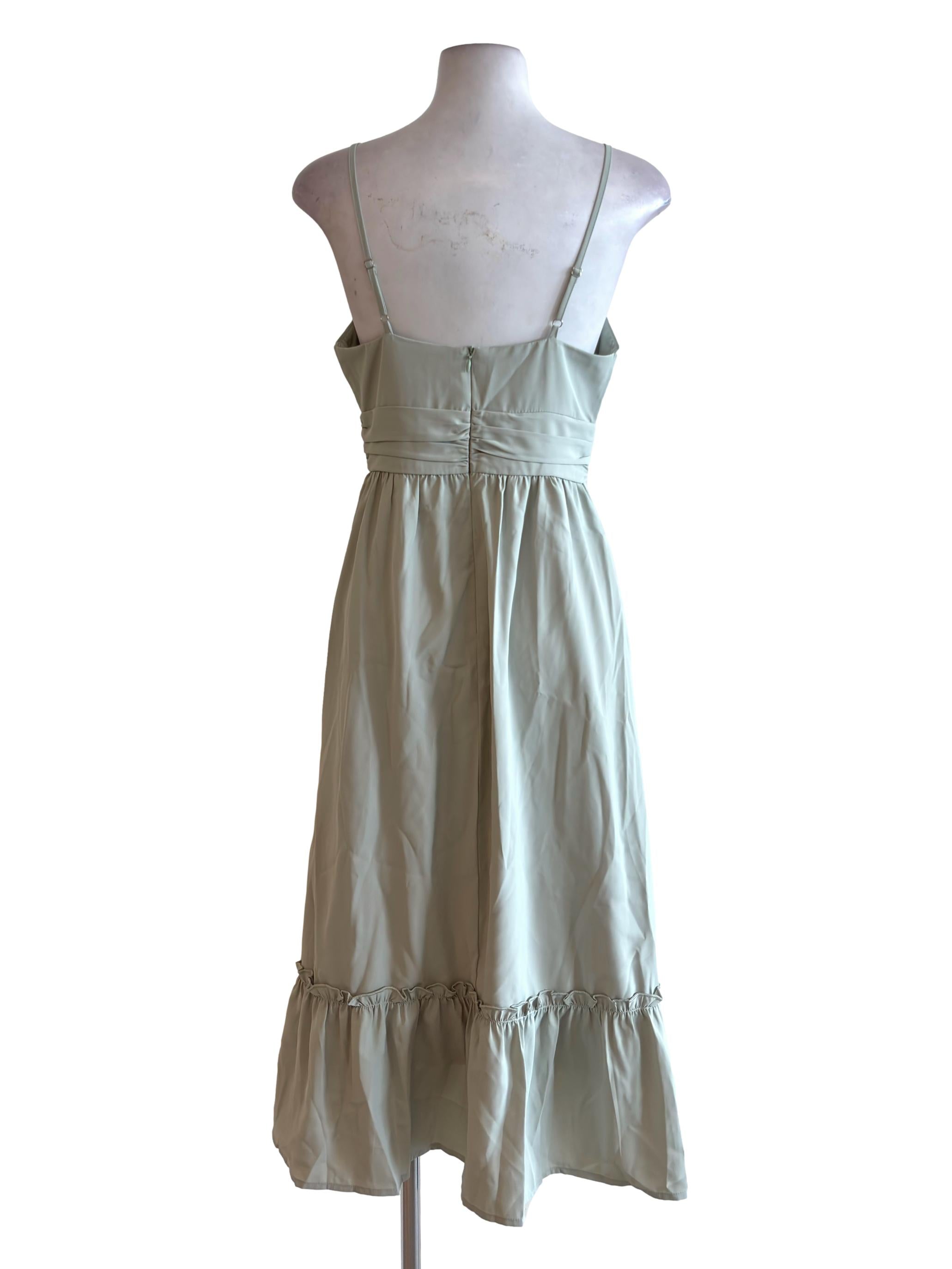 Sage Green Pleated Ruffle Dress