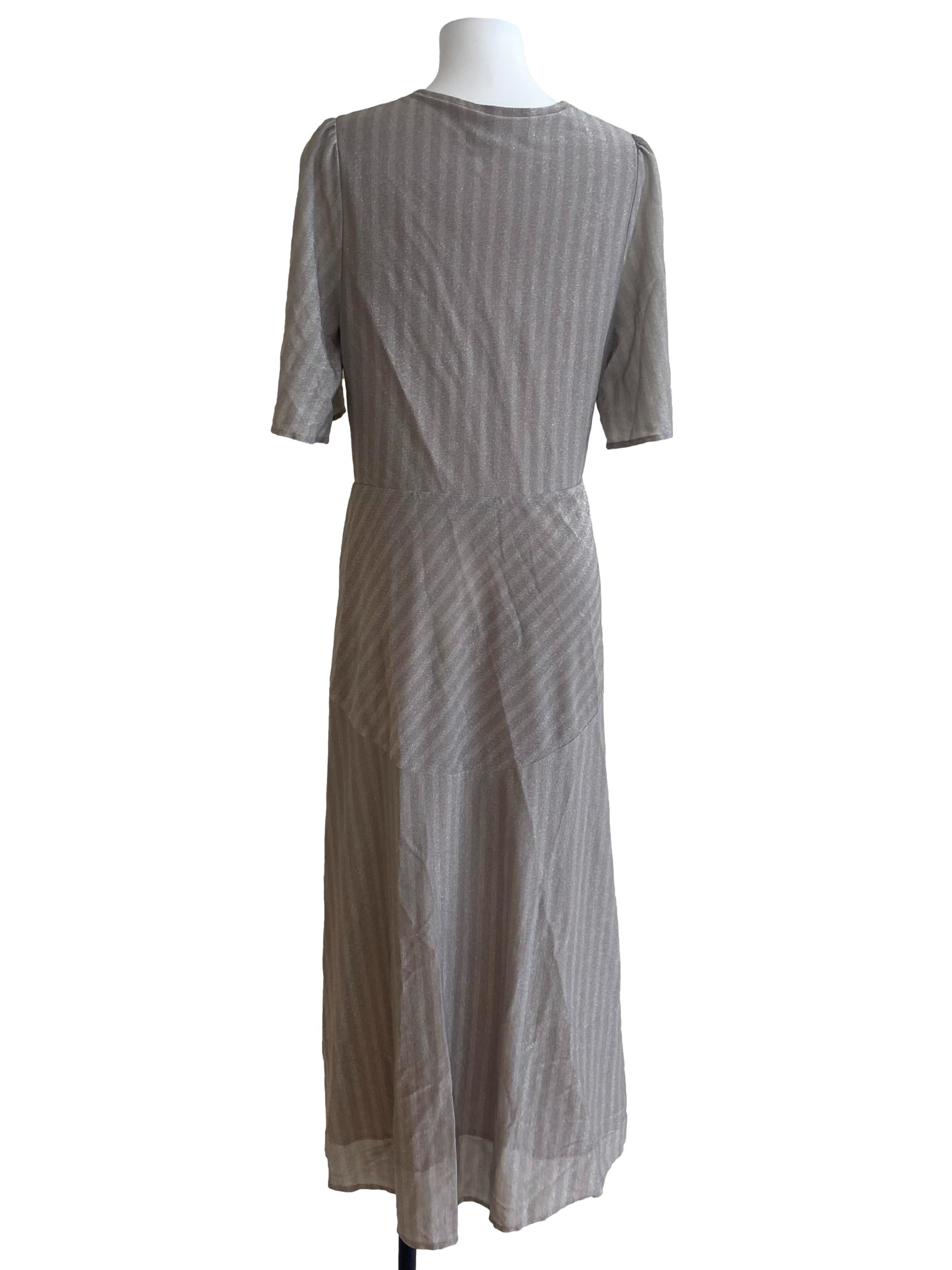 Bone Beige Glitter Wrap Dress
