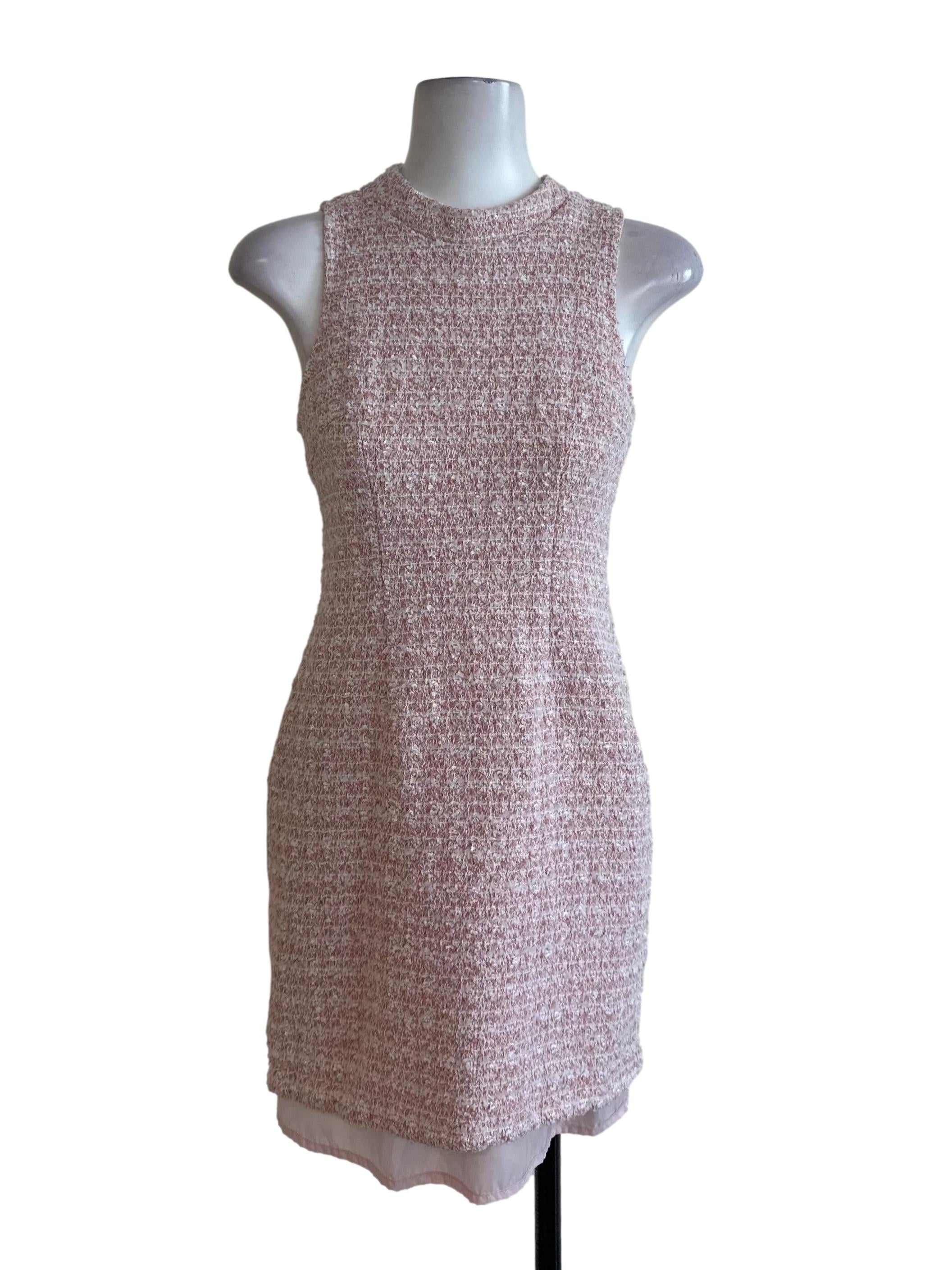 Light Pink Tweed Textured Sheath Dress