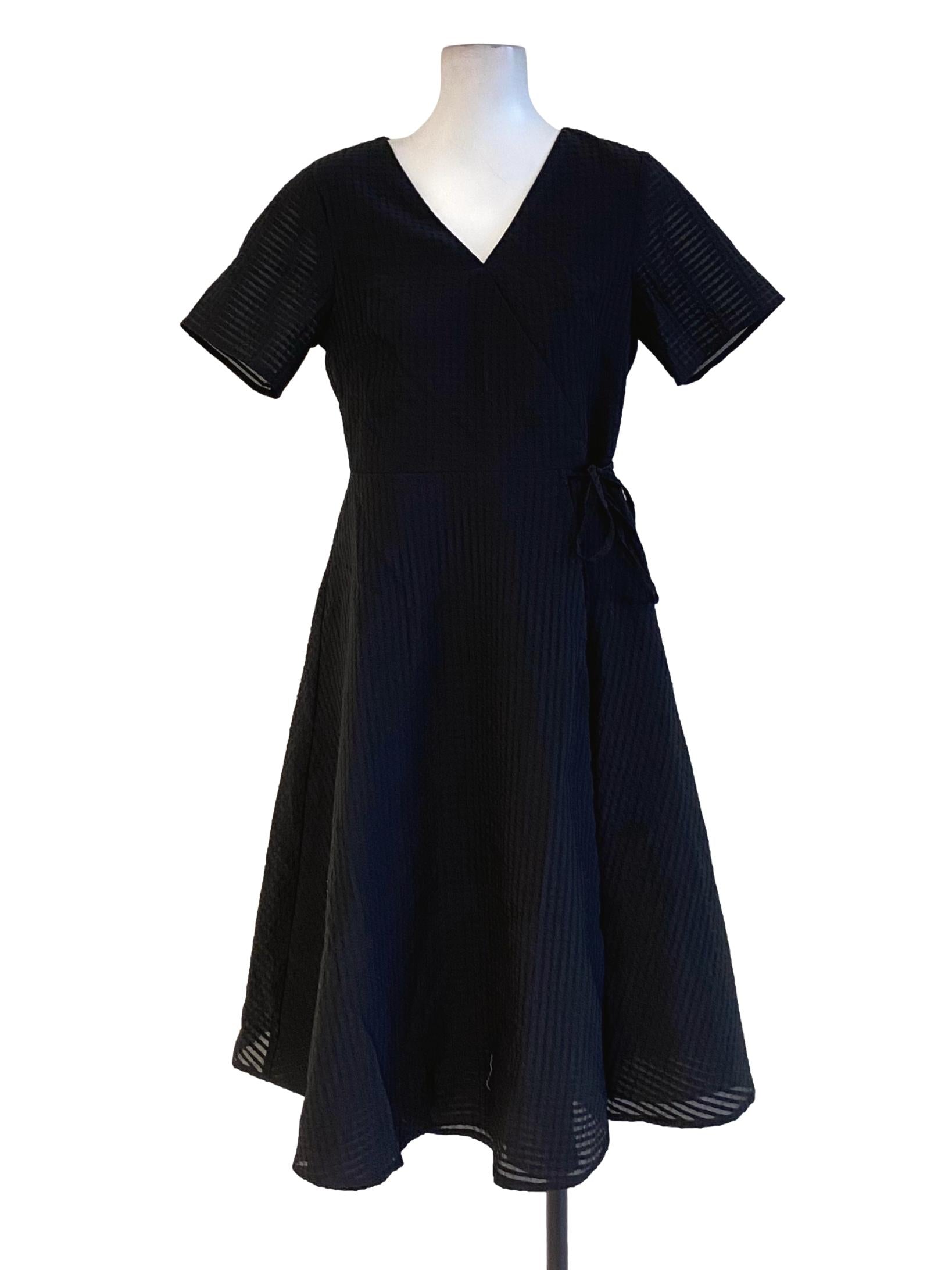 Jet Black V-Neck Short Sleeve Wrap Dress