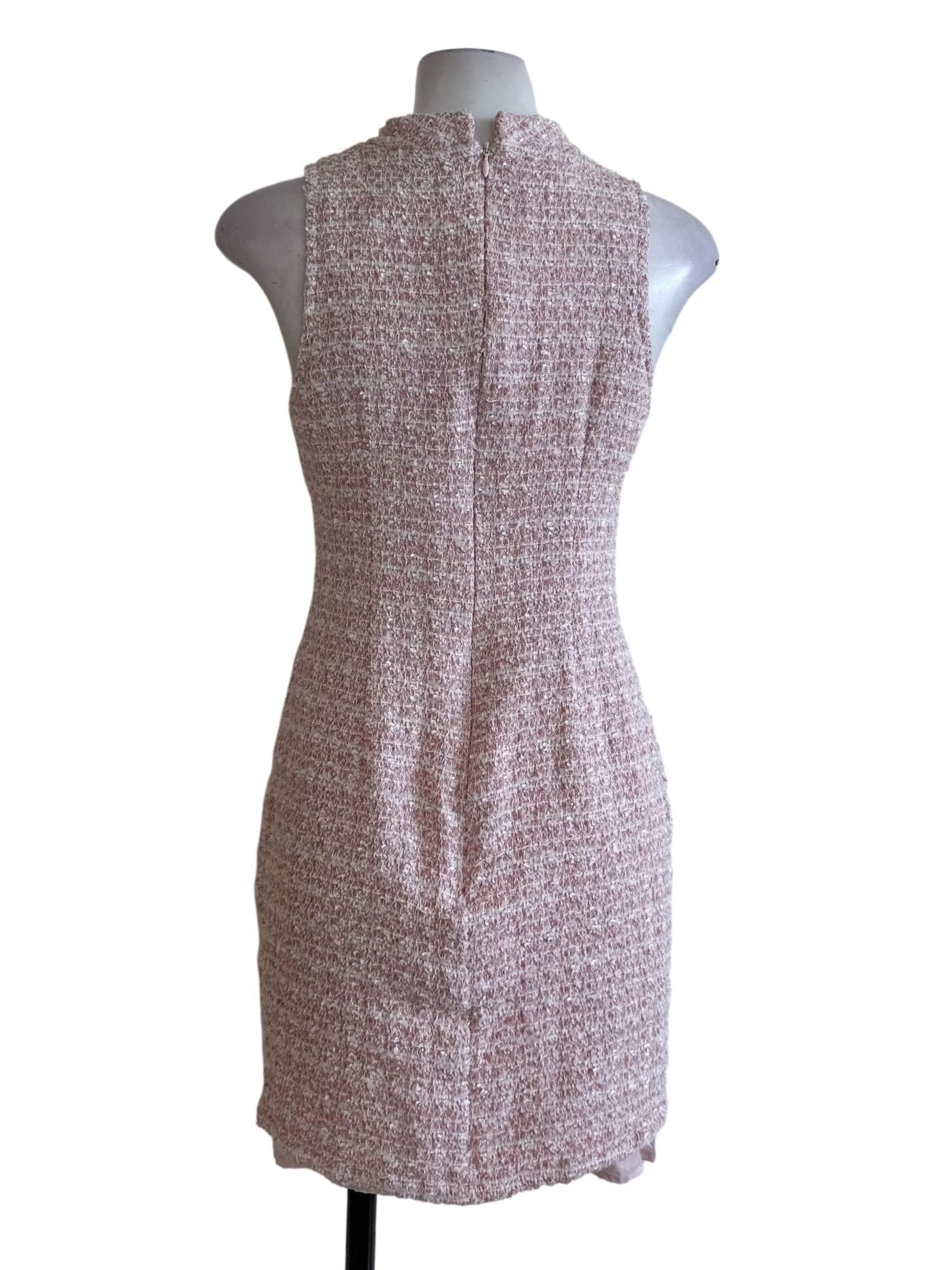 Light Pink Tweed Textured Sheath Dress