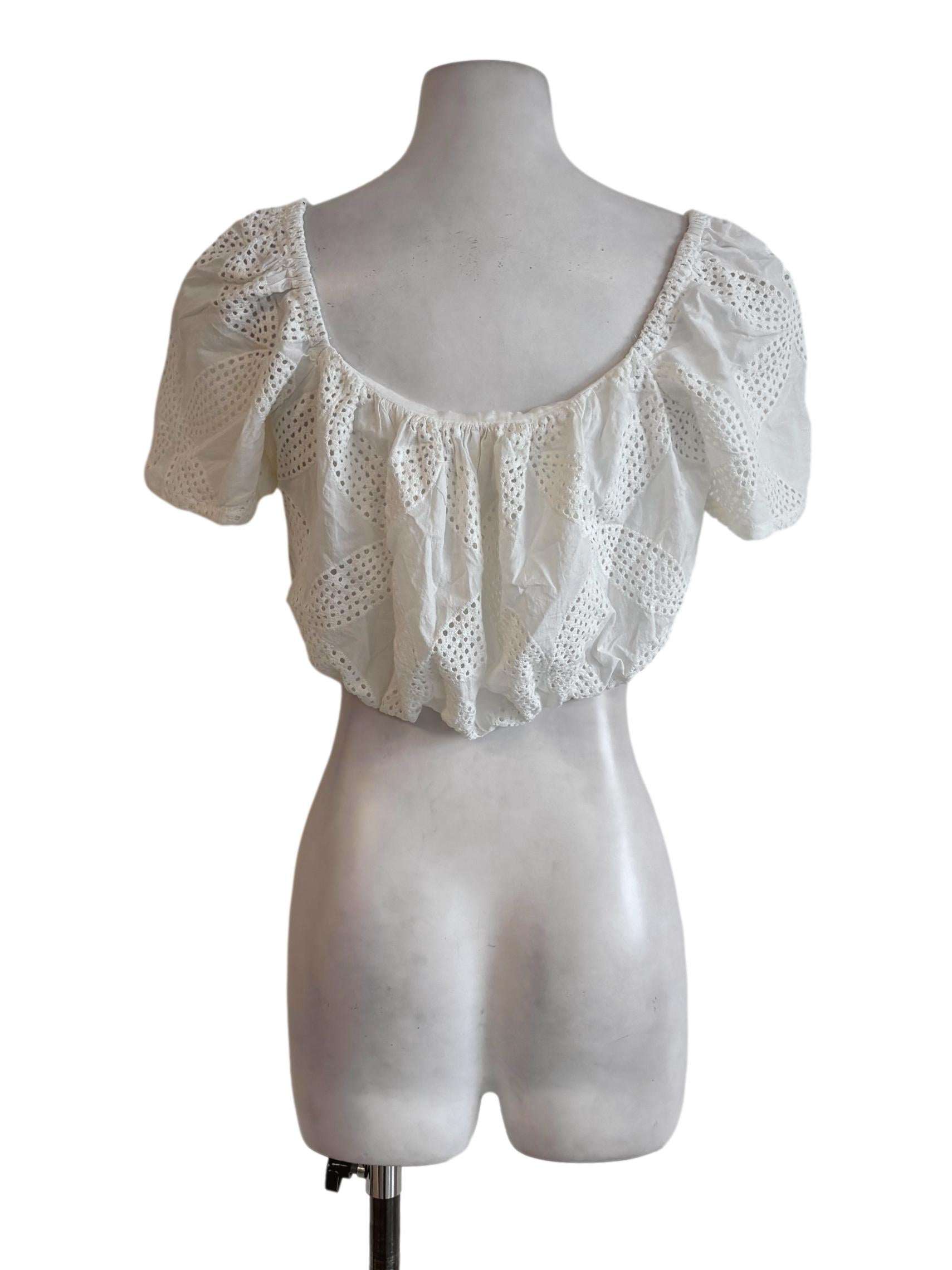 White Cotton Eyelet Bubble Crop Top