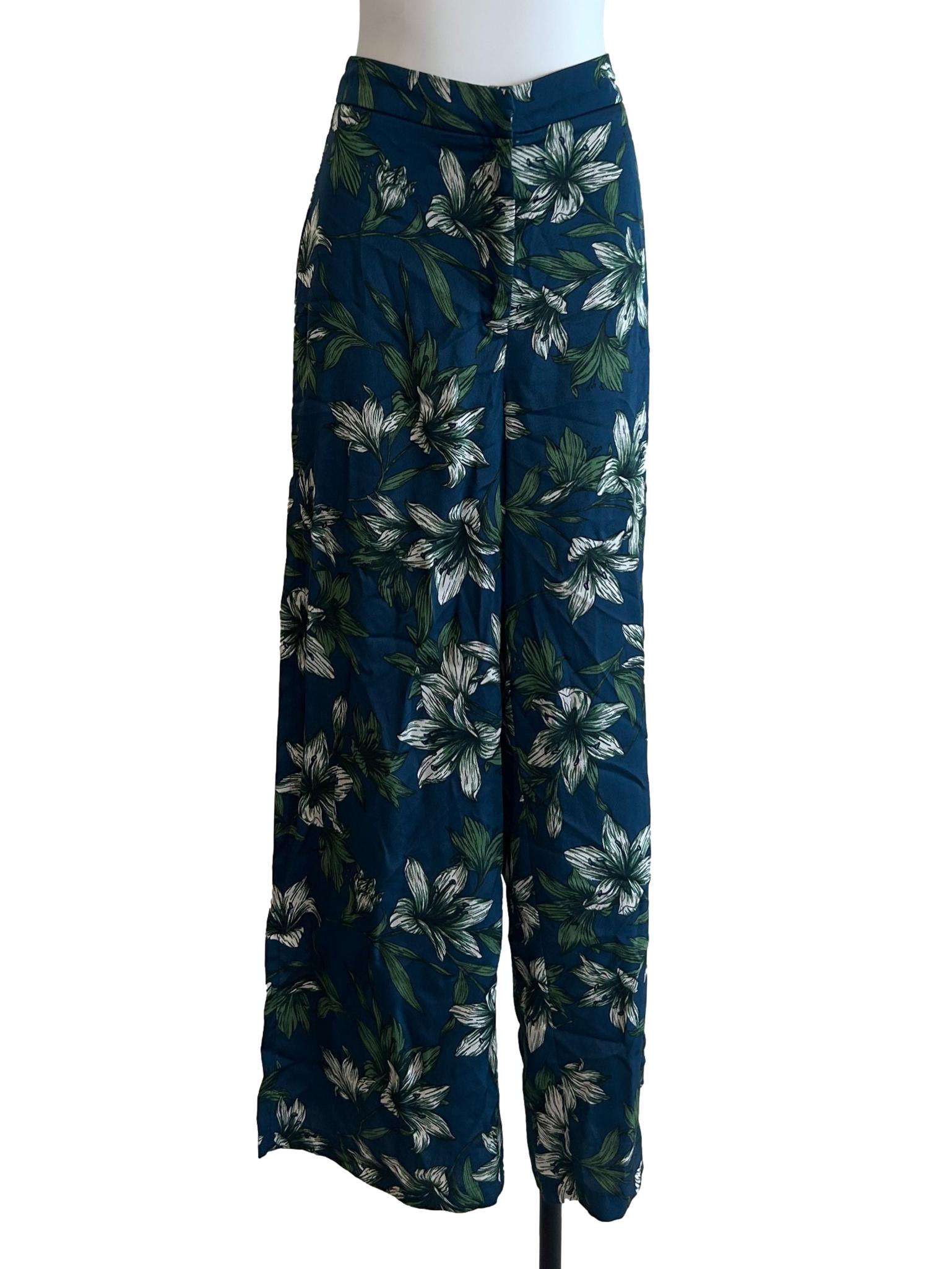 Aegean Blue Floral Slits Pants