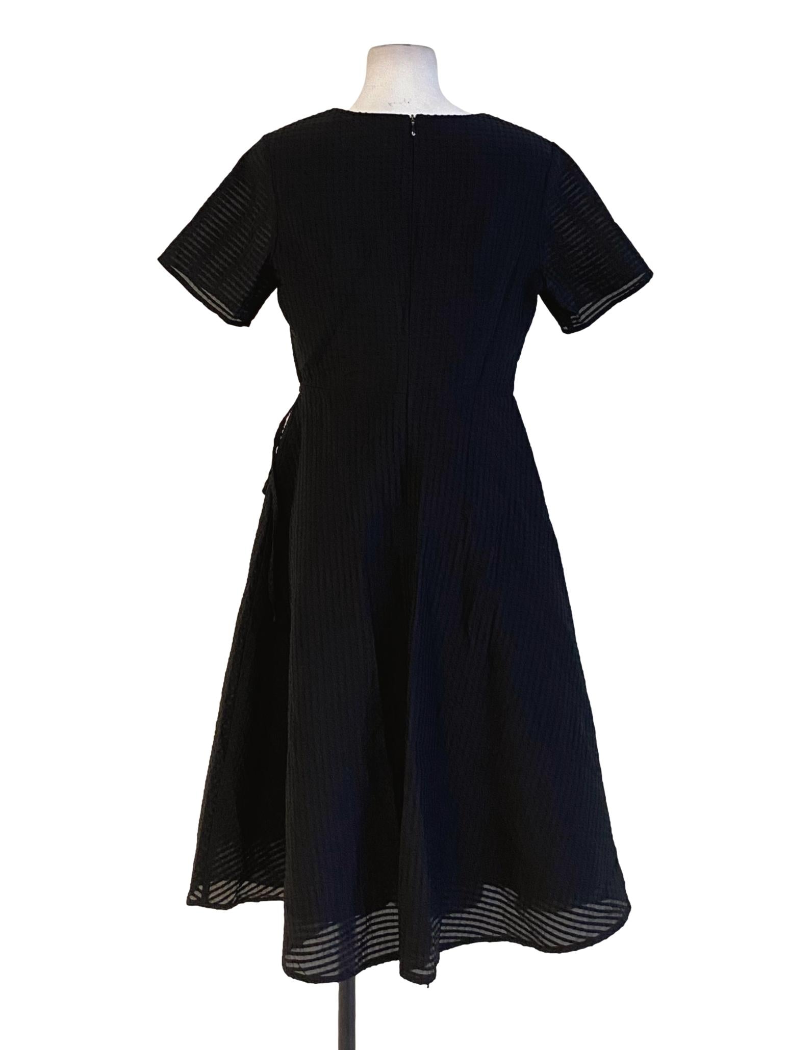 Jet Black V-Neck Short Sleeve Wrap Dress