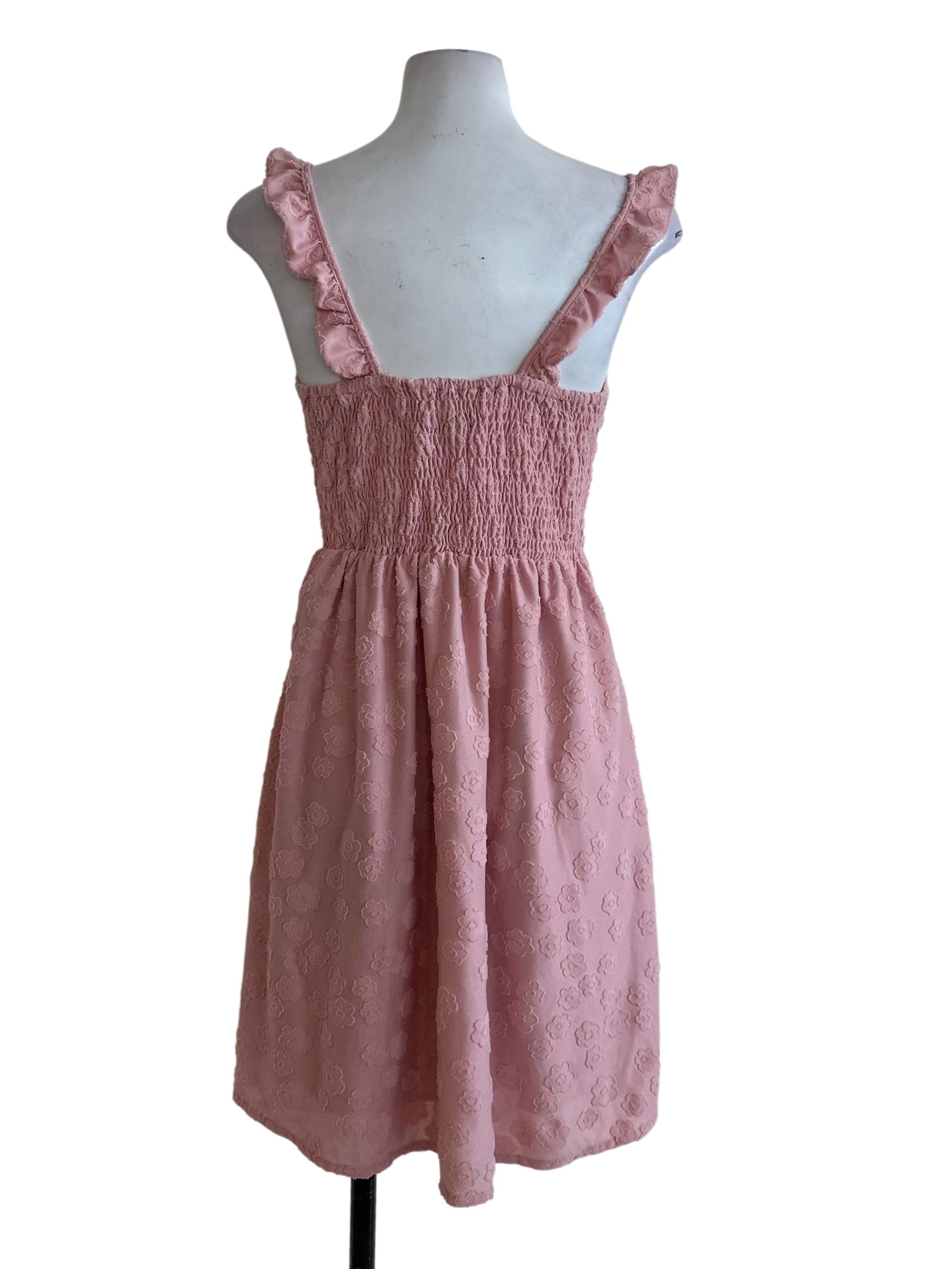 Rose Pink Textured Ruffle Strap Dress