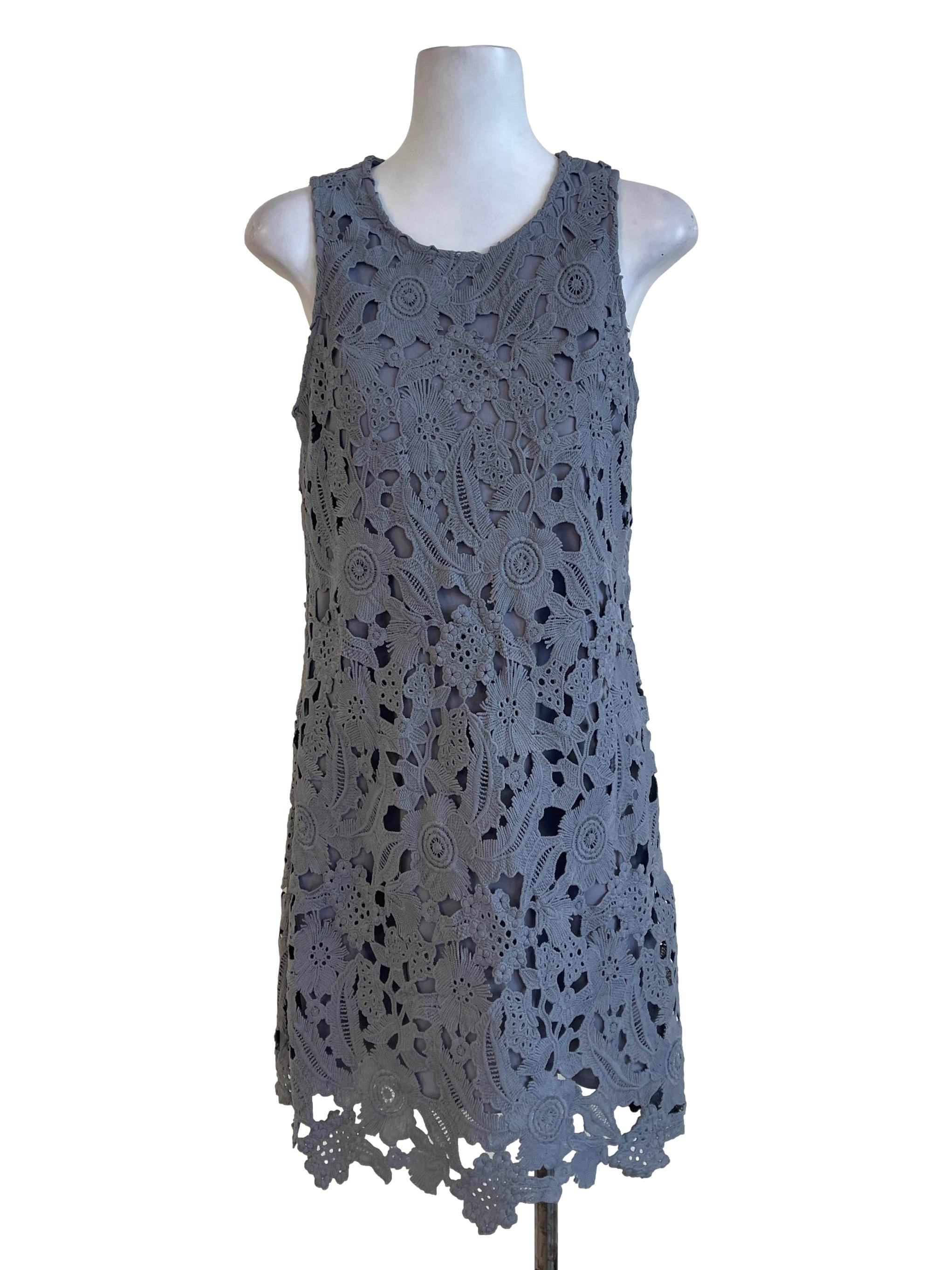 Light Gray Lace Flower Shift Dress