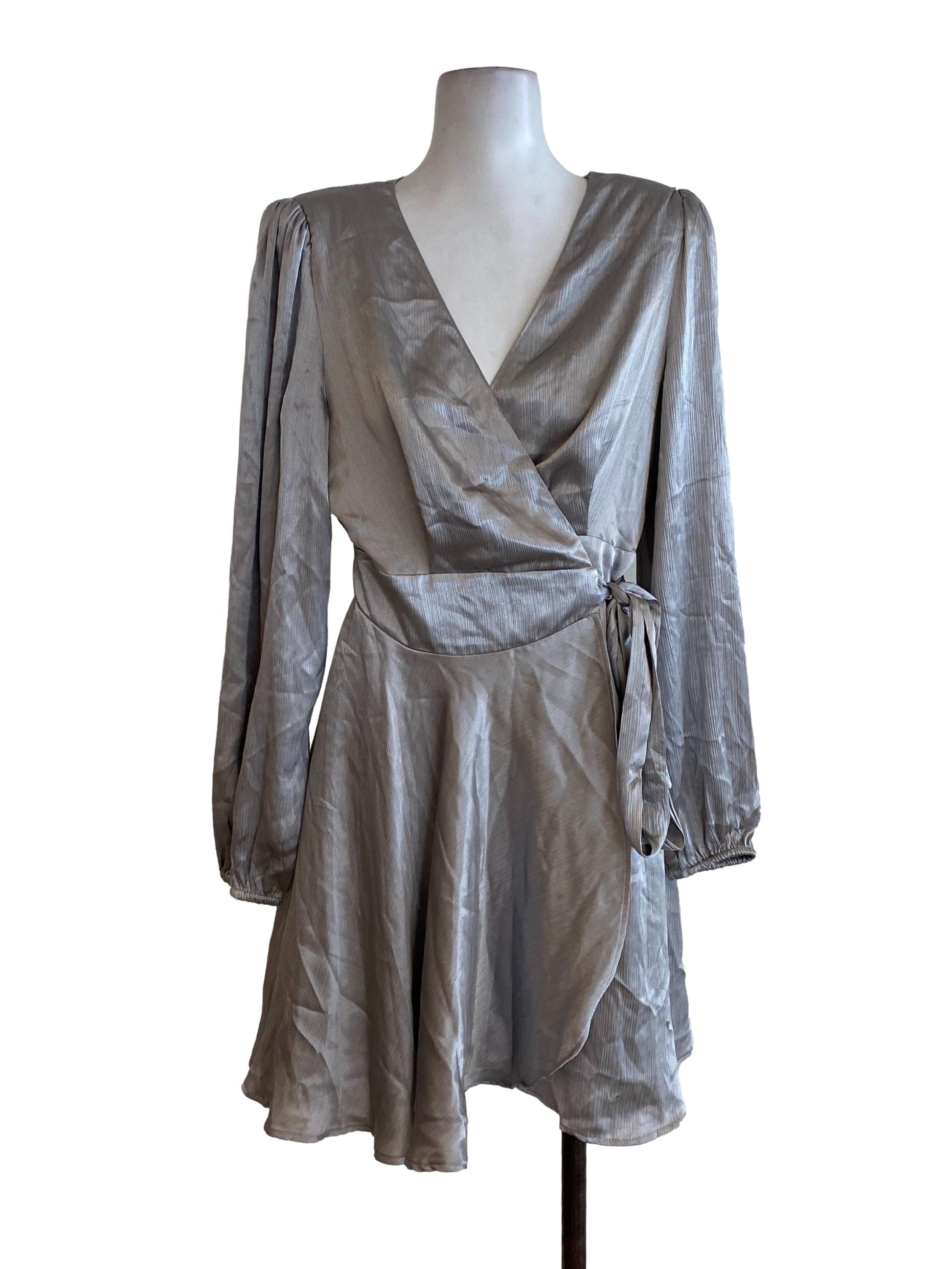 Grey Shimmer Wrap Dress