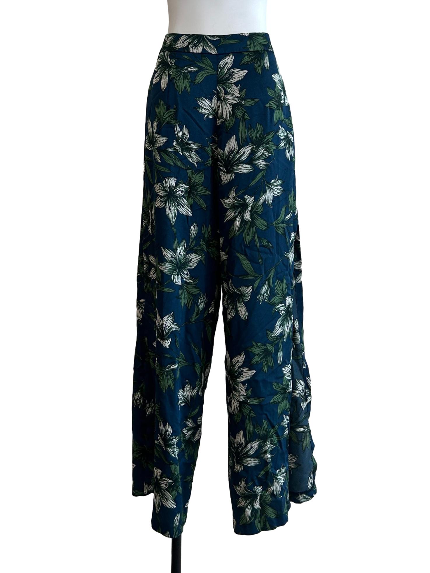 Aegean Blue Floral Slits Pants