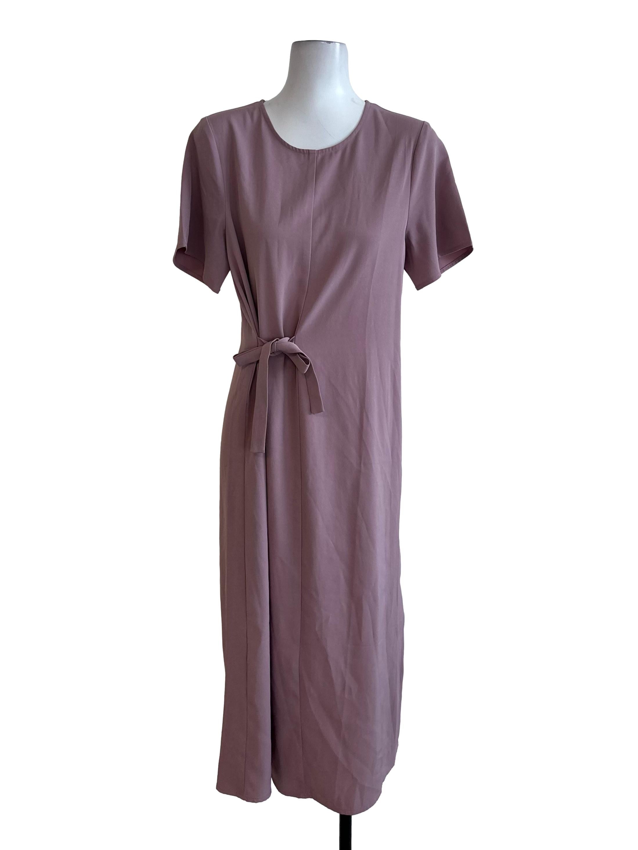 Yam Purple Round Neck Side Tie Dress