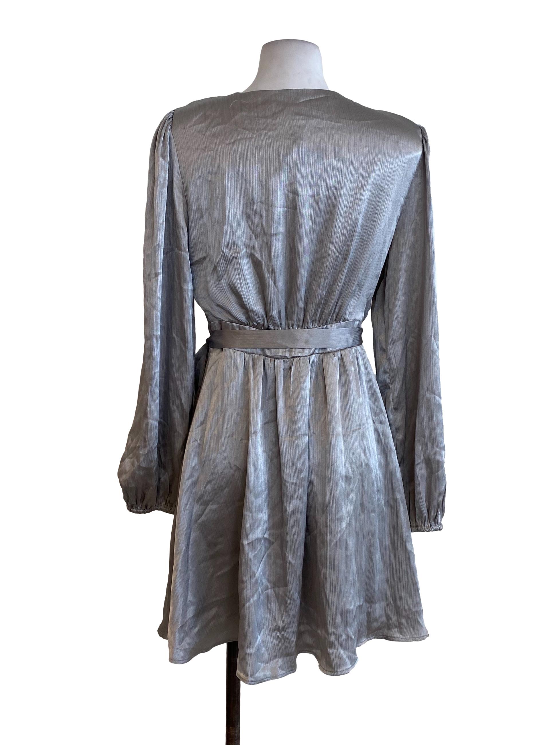 Grey Shimmer Wrap Dress