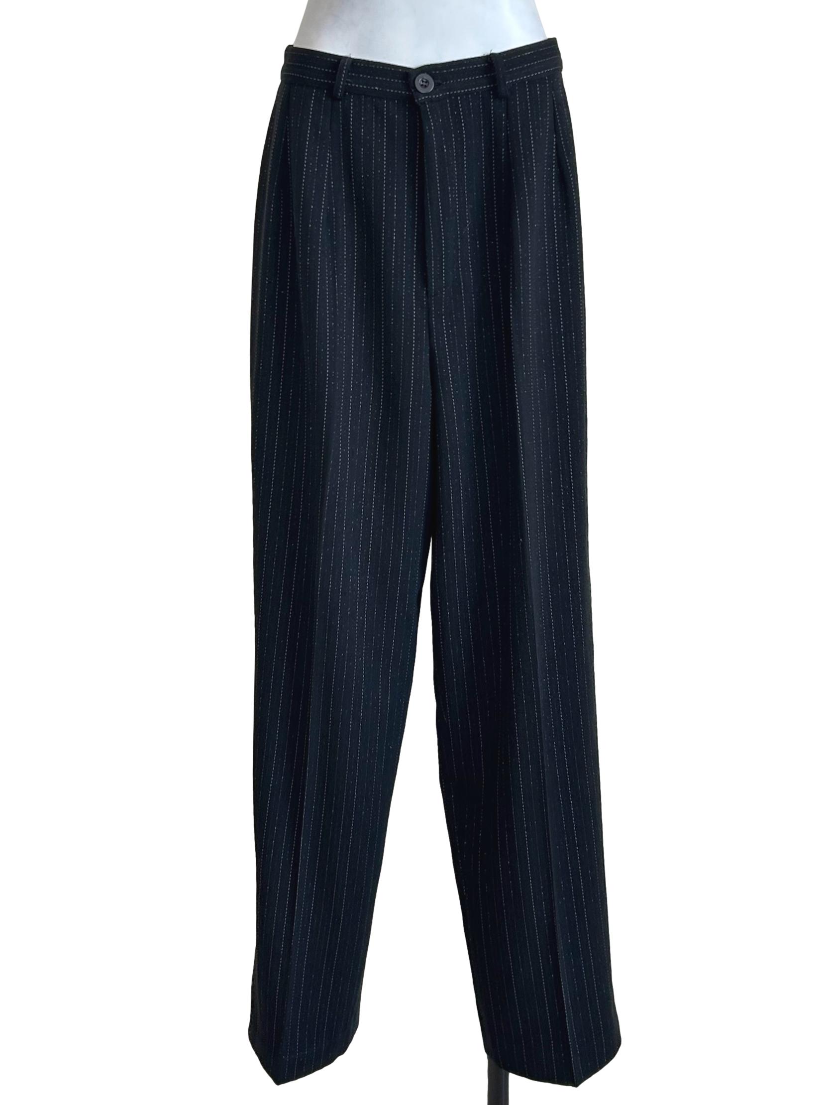 Black Pinstripe Tailored Wide Trousers