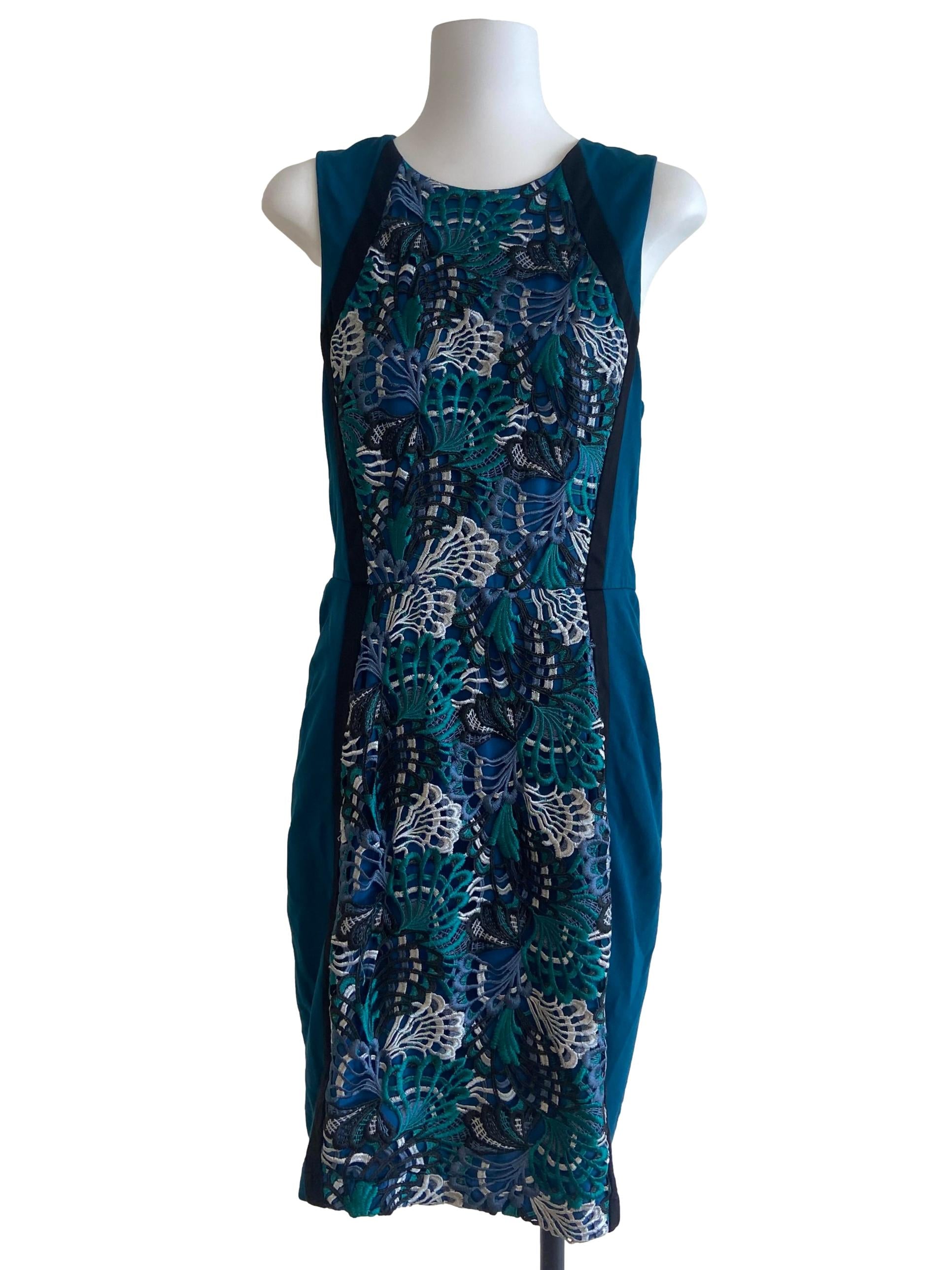 Aegean Blue Sleeveless Lace A-Line Dress
