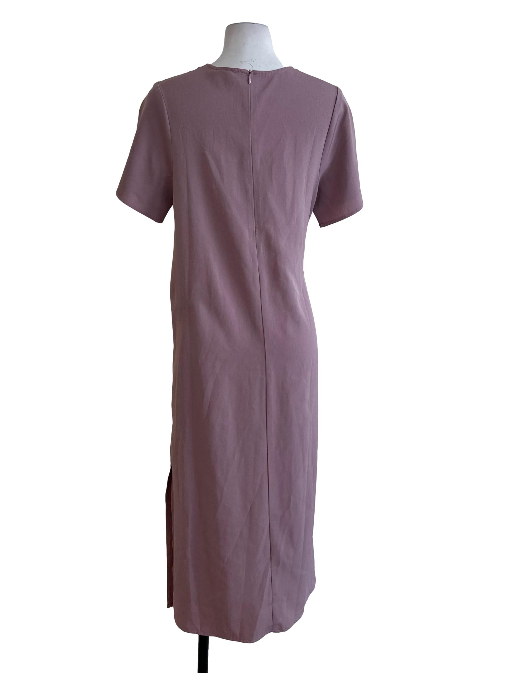 Yam Purple Round Neck Side Tie Dress