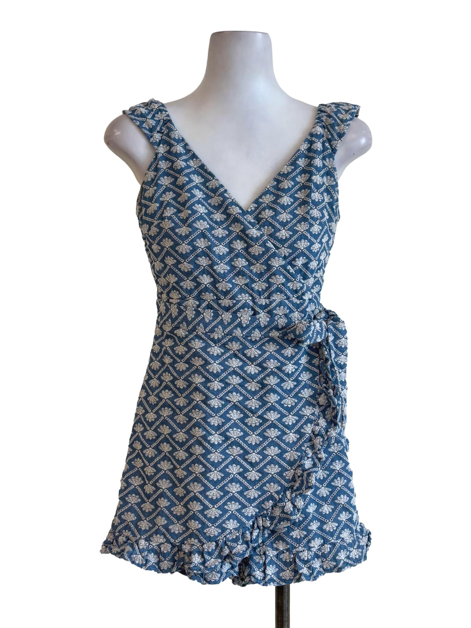 Navy Blue Eyelet Ruffle Wrap Rompers