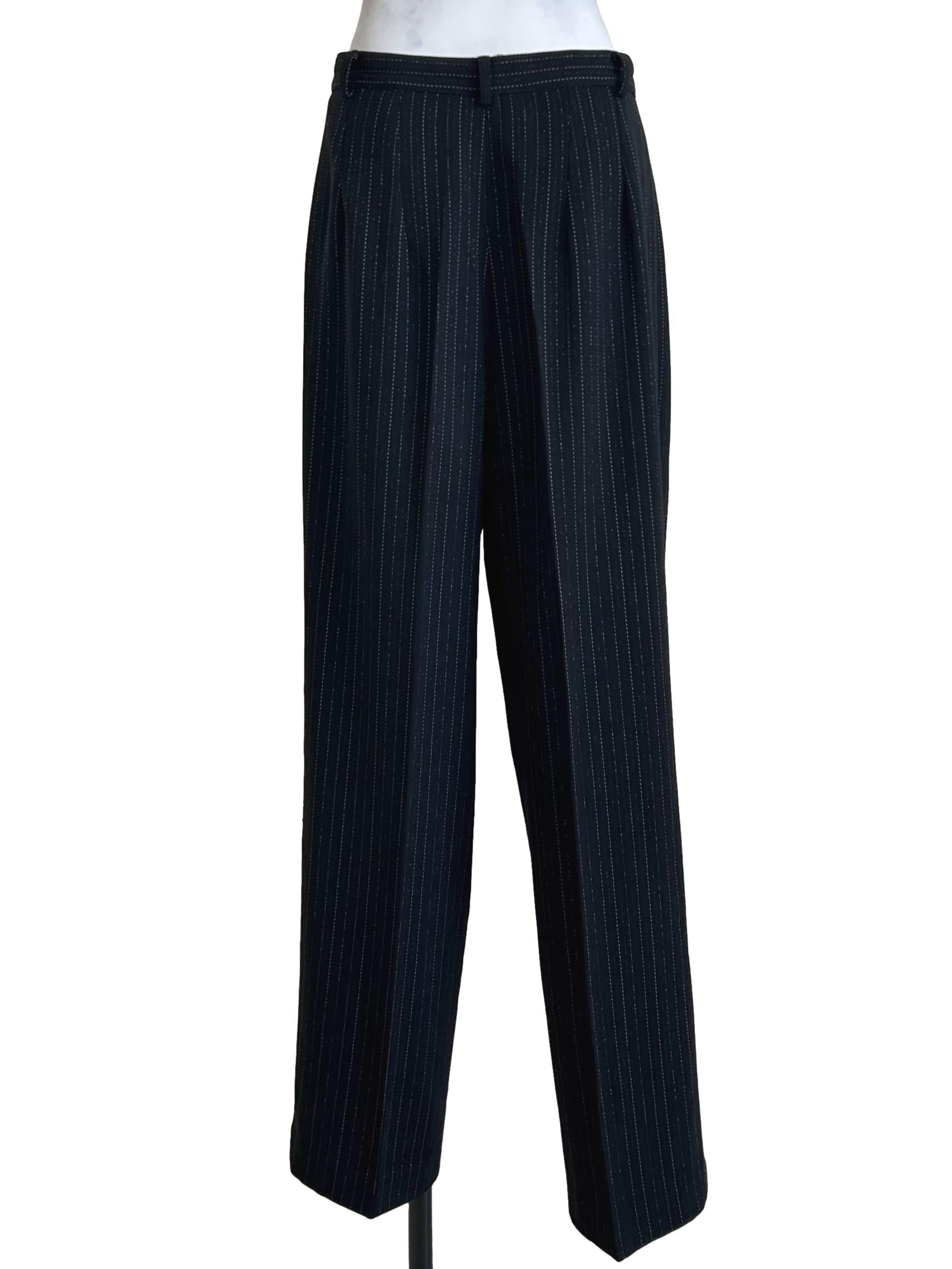Black Pinstripe Tailored Wide Trousers