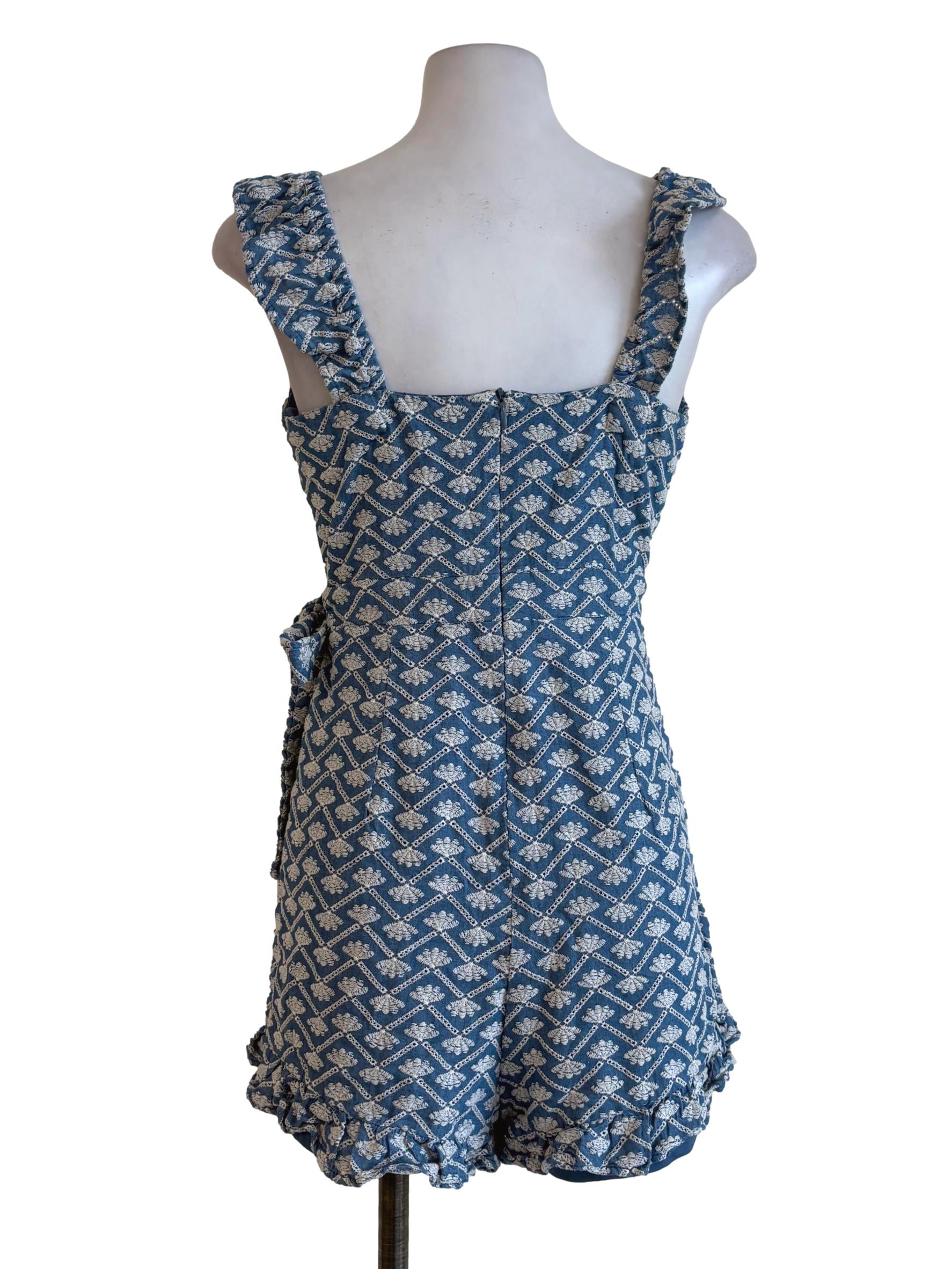 Navy Blue Eyelet Ruffle Wrap Rompers