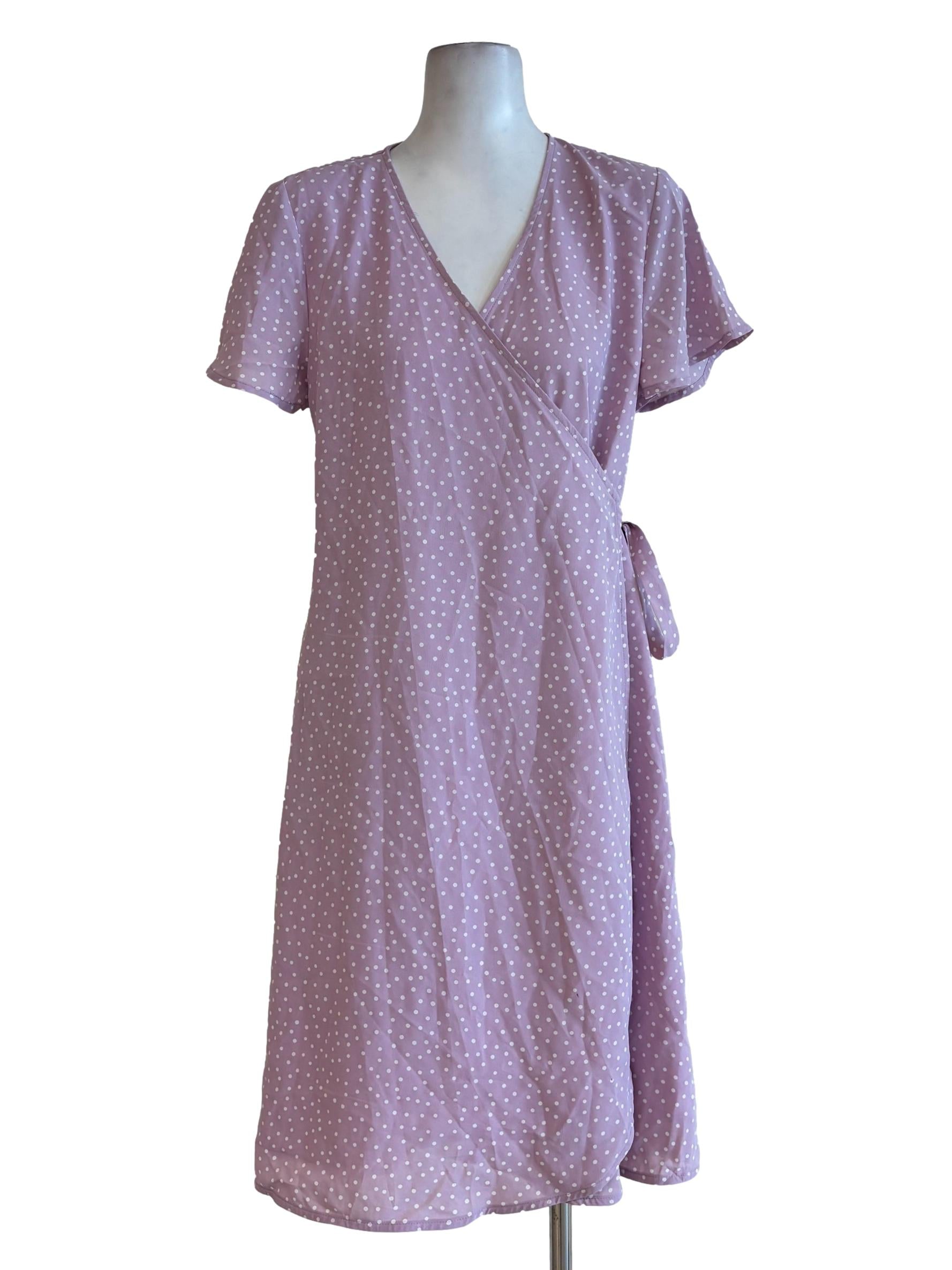 Carnation Pink Polka Dot Side Tie Dress