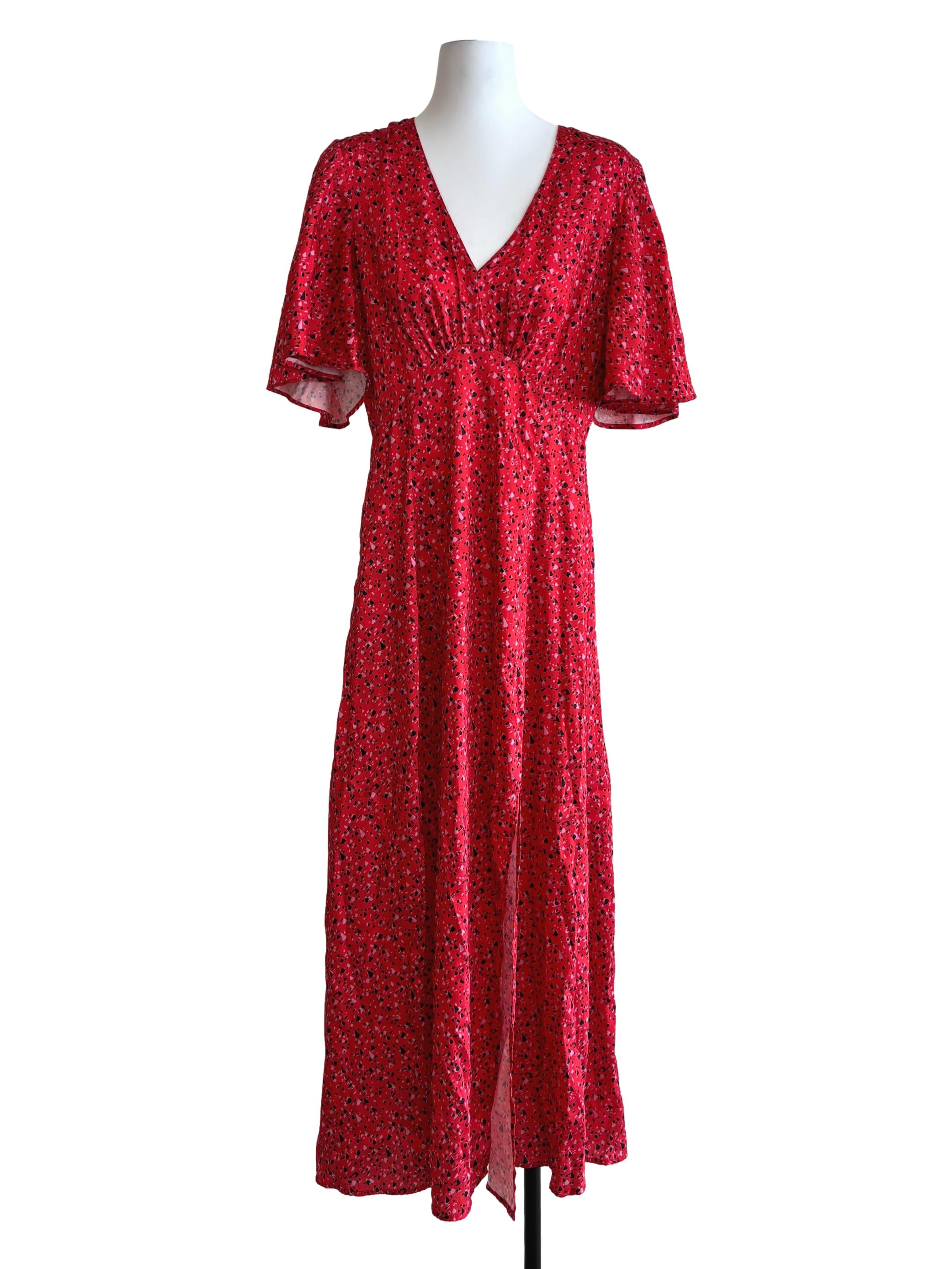 Candy Red Printed Maxi Slit Dress
