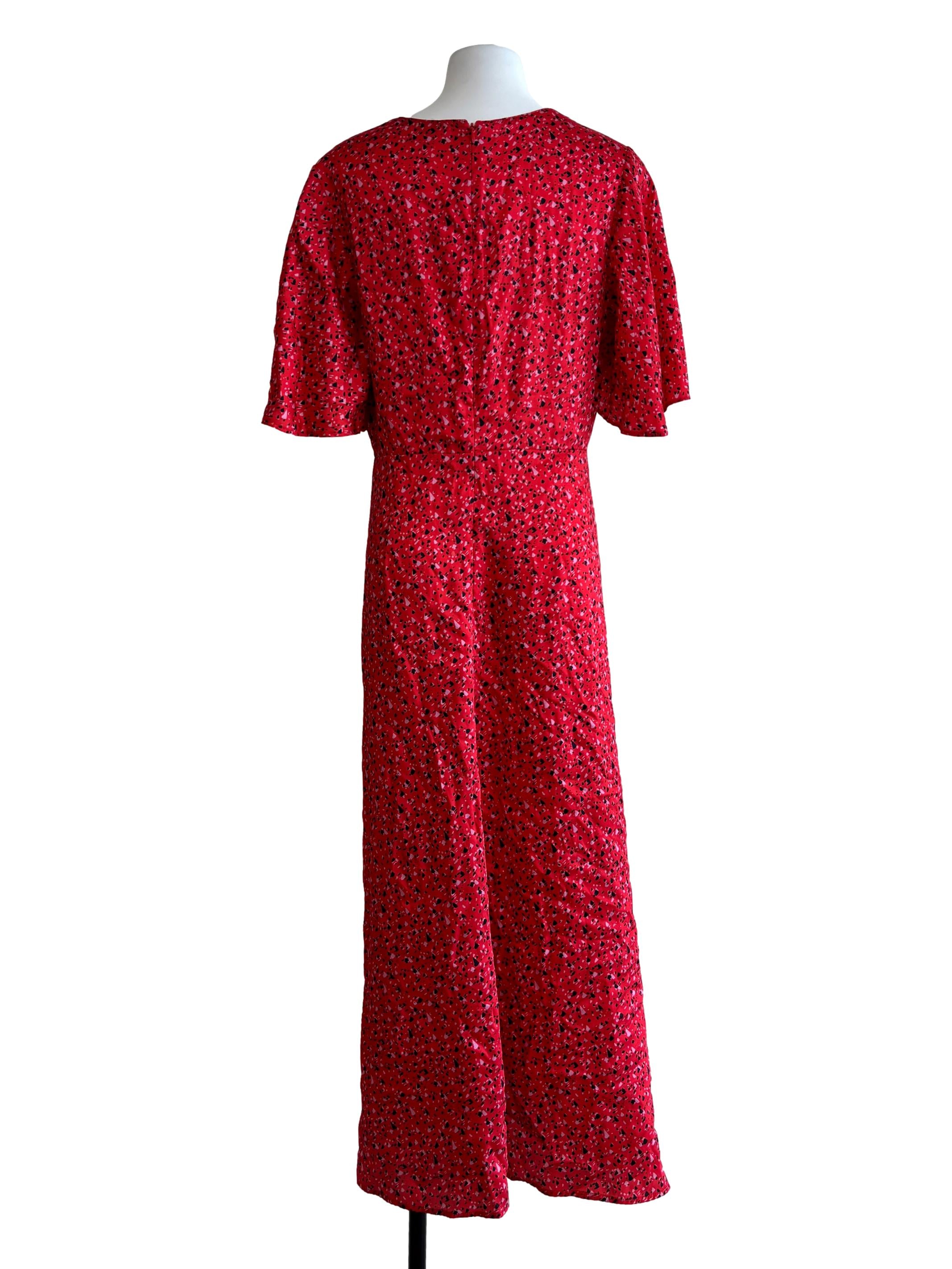 Candy Red Printed Maxi Slit Dress