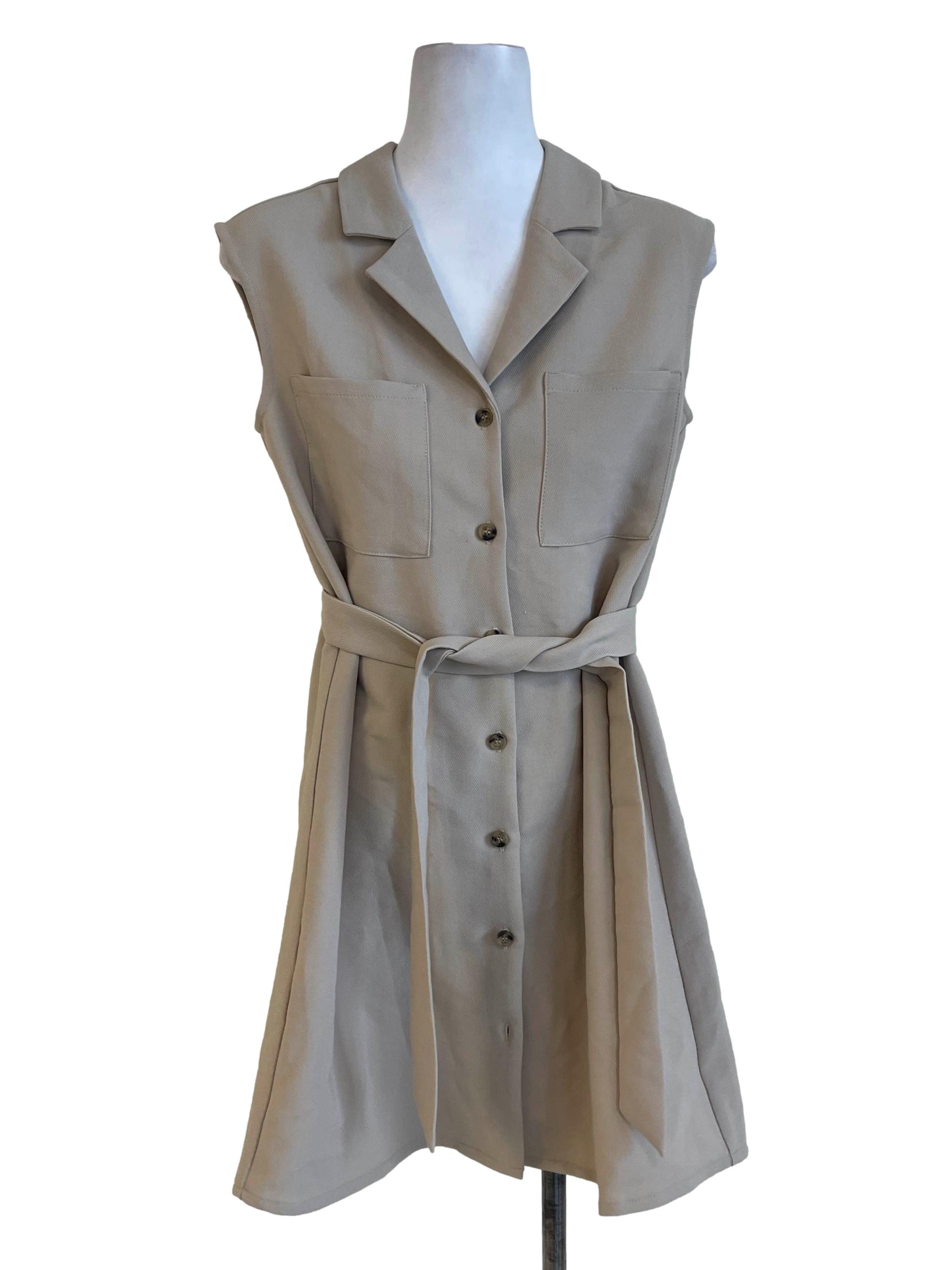 Beige Cream Shift Button Dress