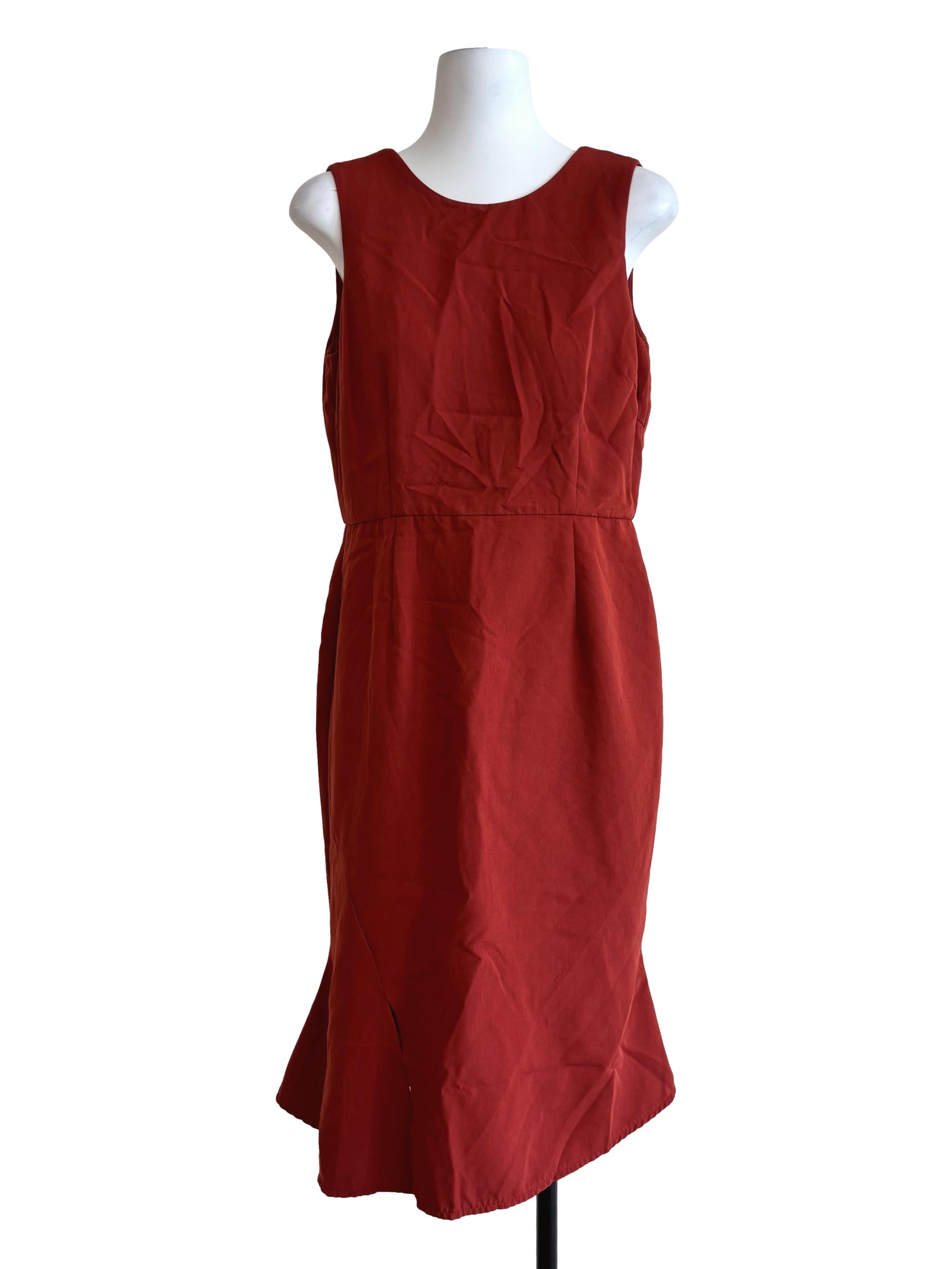 Brick Orange Sleeveless Pencil Dress