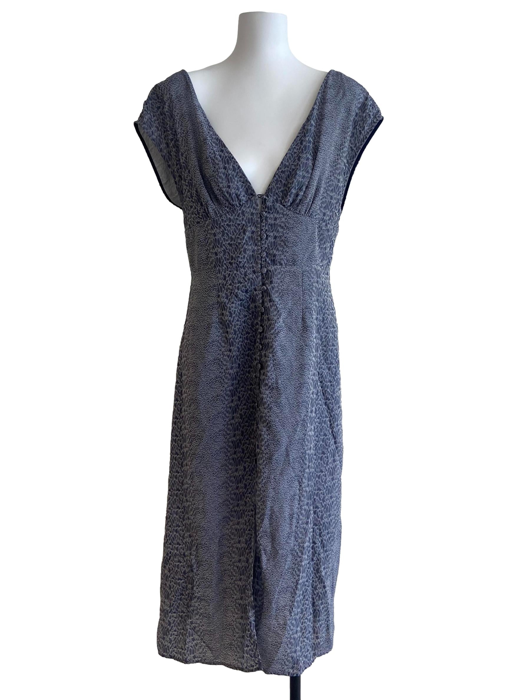 Blue Leopard Button Down Slit Dress