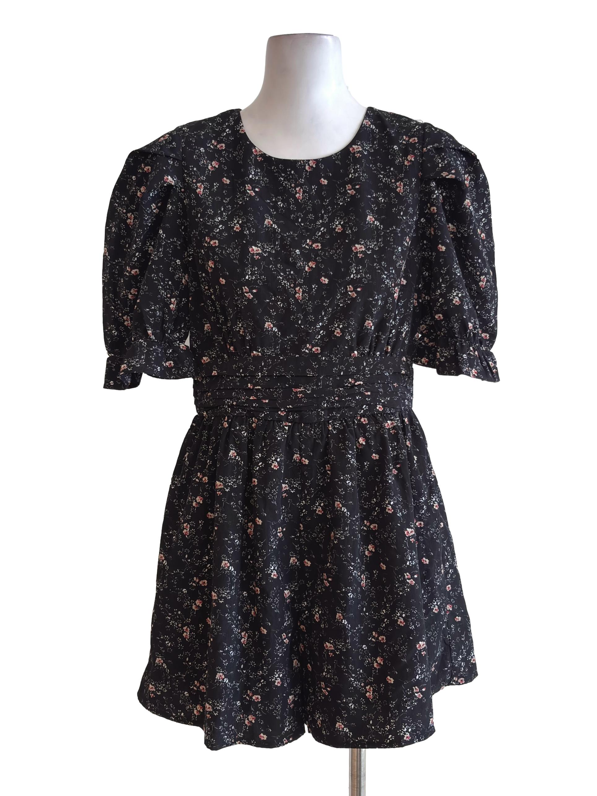 Black Floral Puff Sleeve Romper TCL