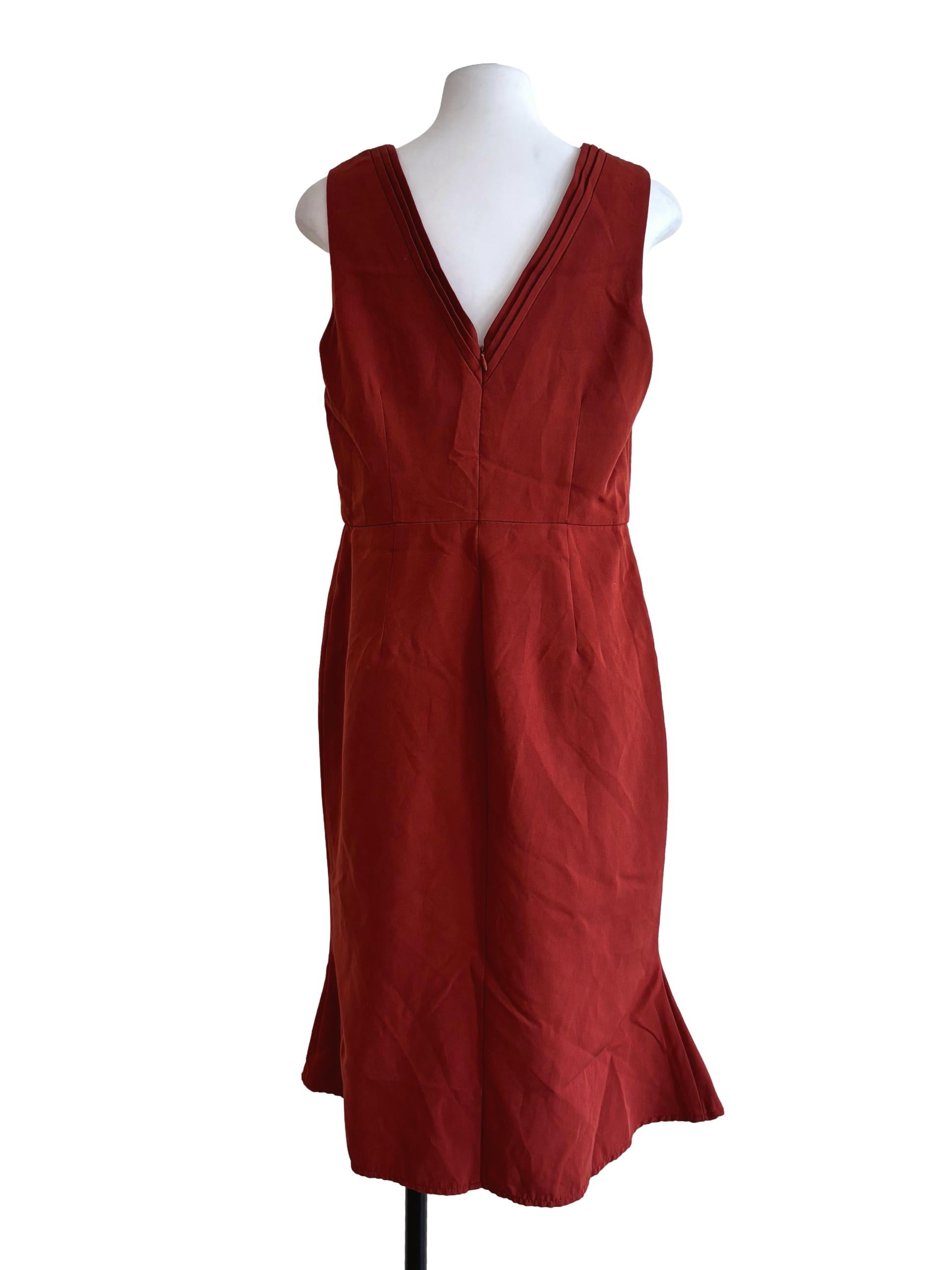Brick Orange Sleeveless Pencil Dress