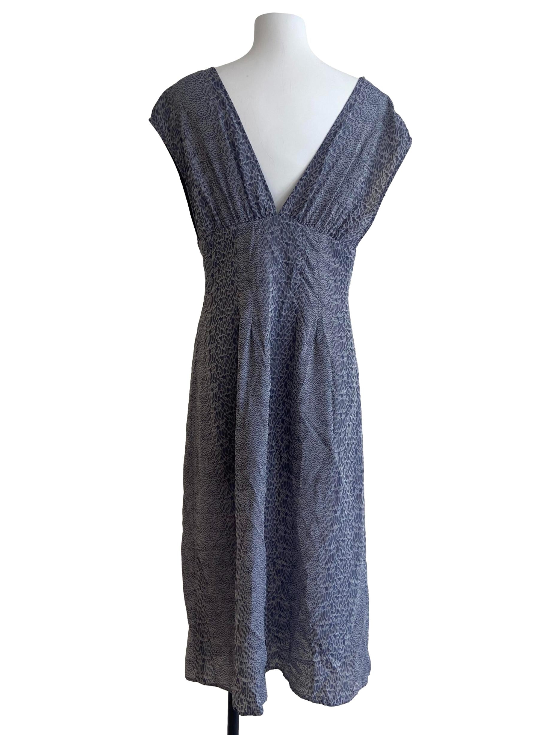 Blue Leopard Button Down Slit Dress