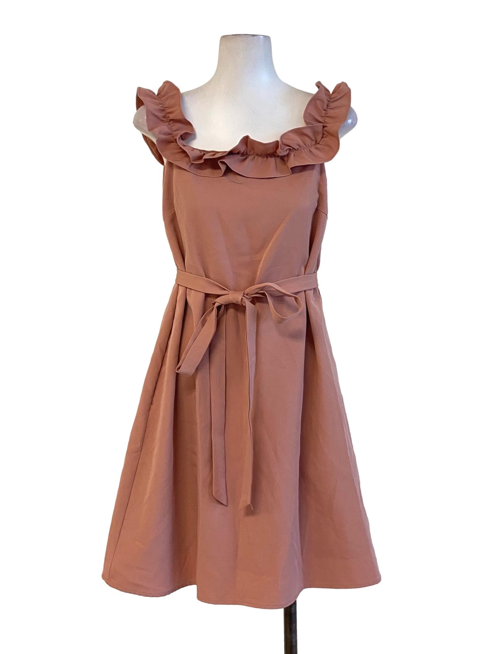 Blush Red Ruffle Detail Tie Waist Shift Dress