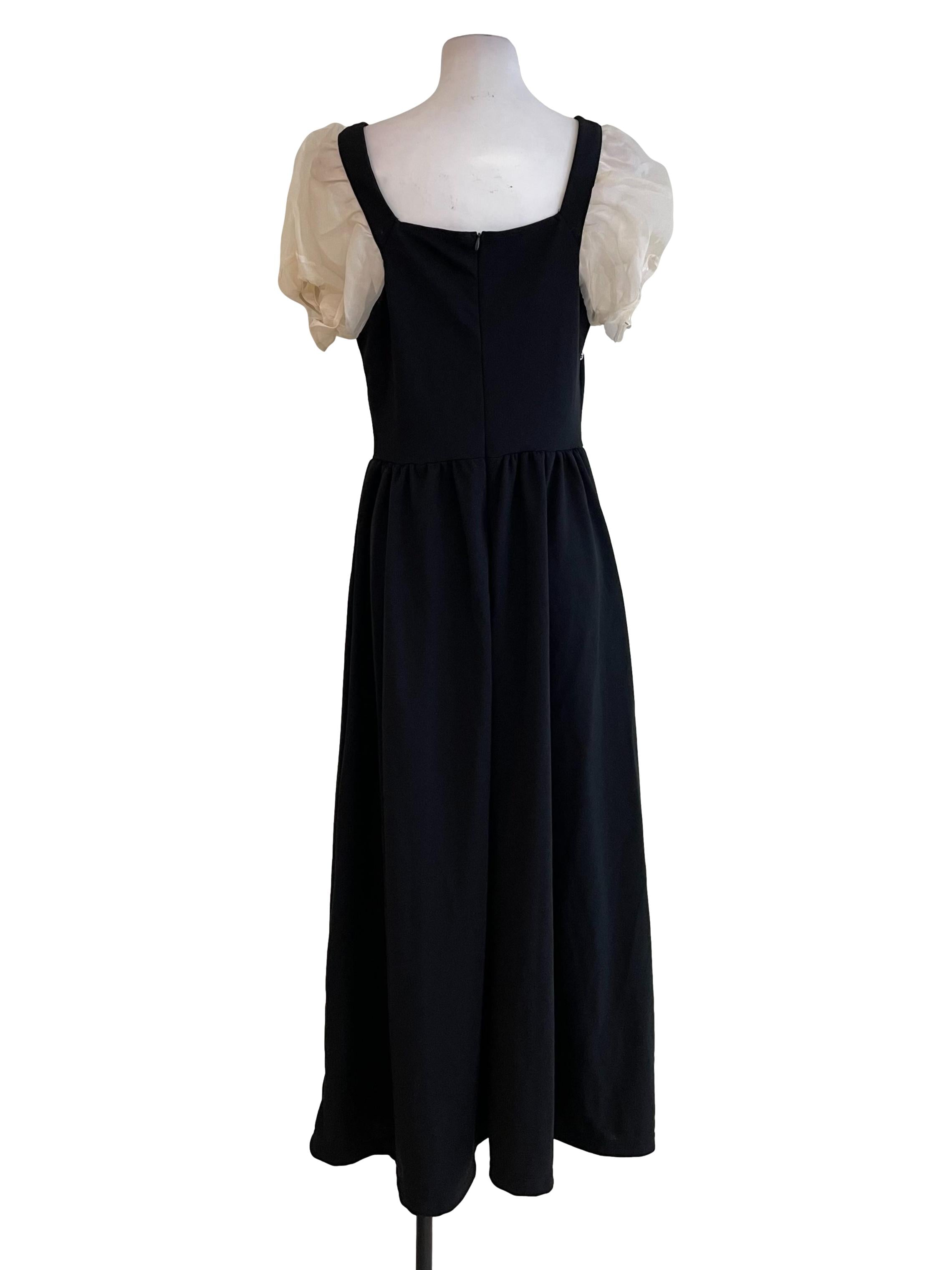 Black Square Neck Petite Bouffont Dress
