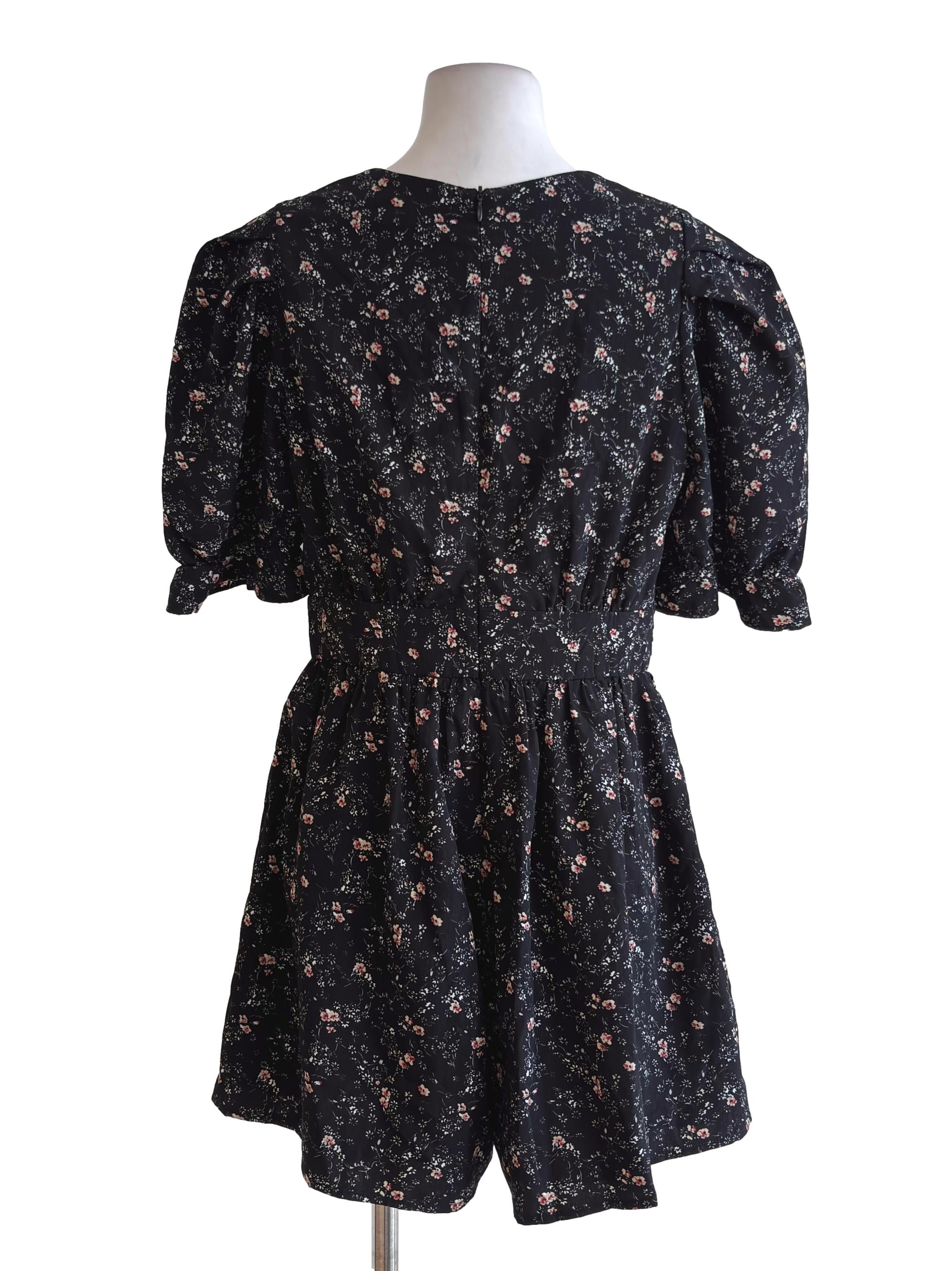 Black Floral Puff Sleeve Romper TCL