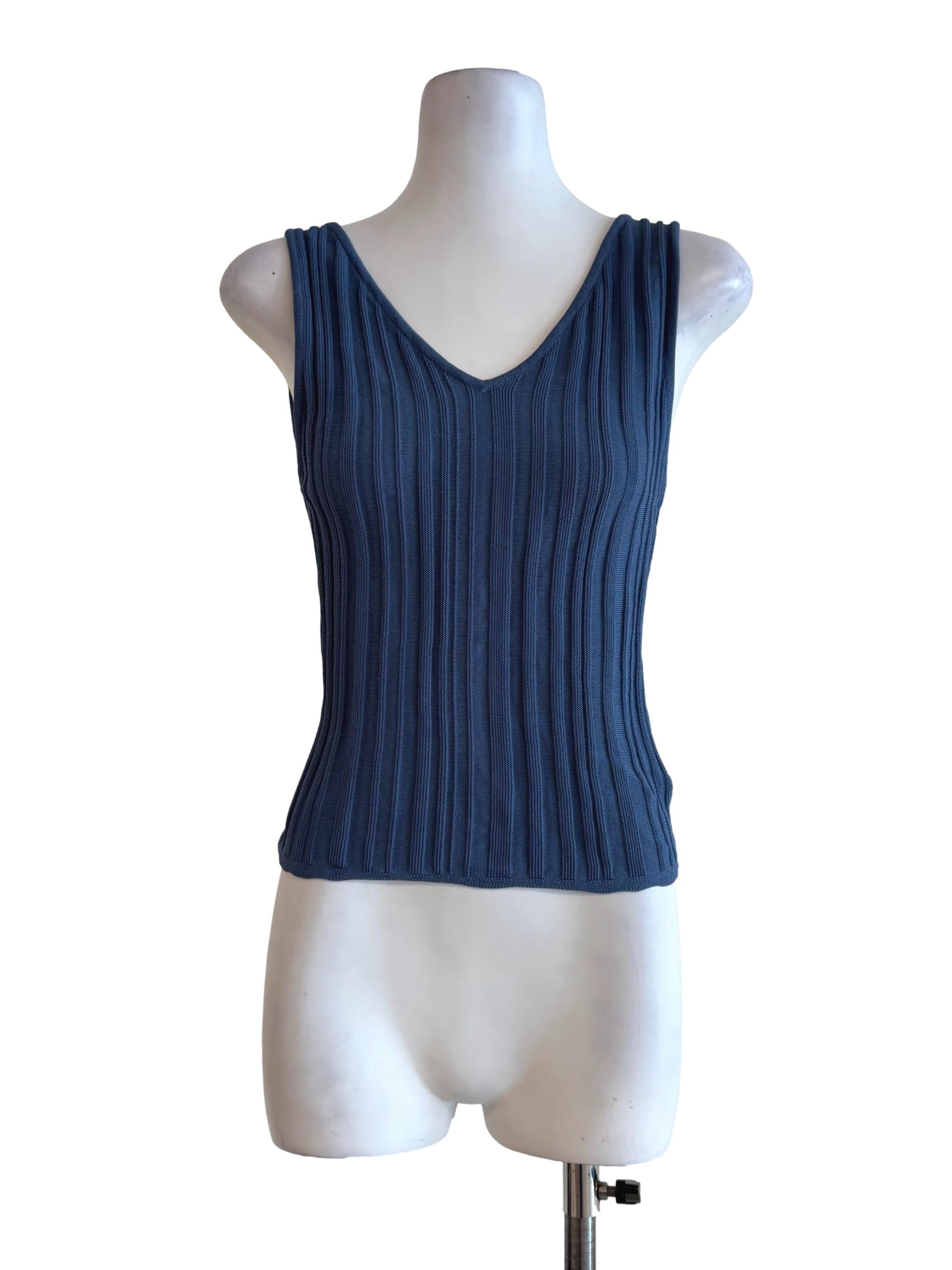 Dusty Blue Knitted Sleeveless Top OSN