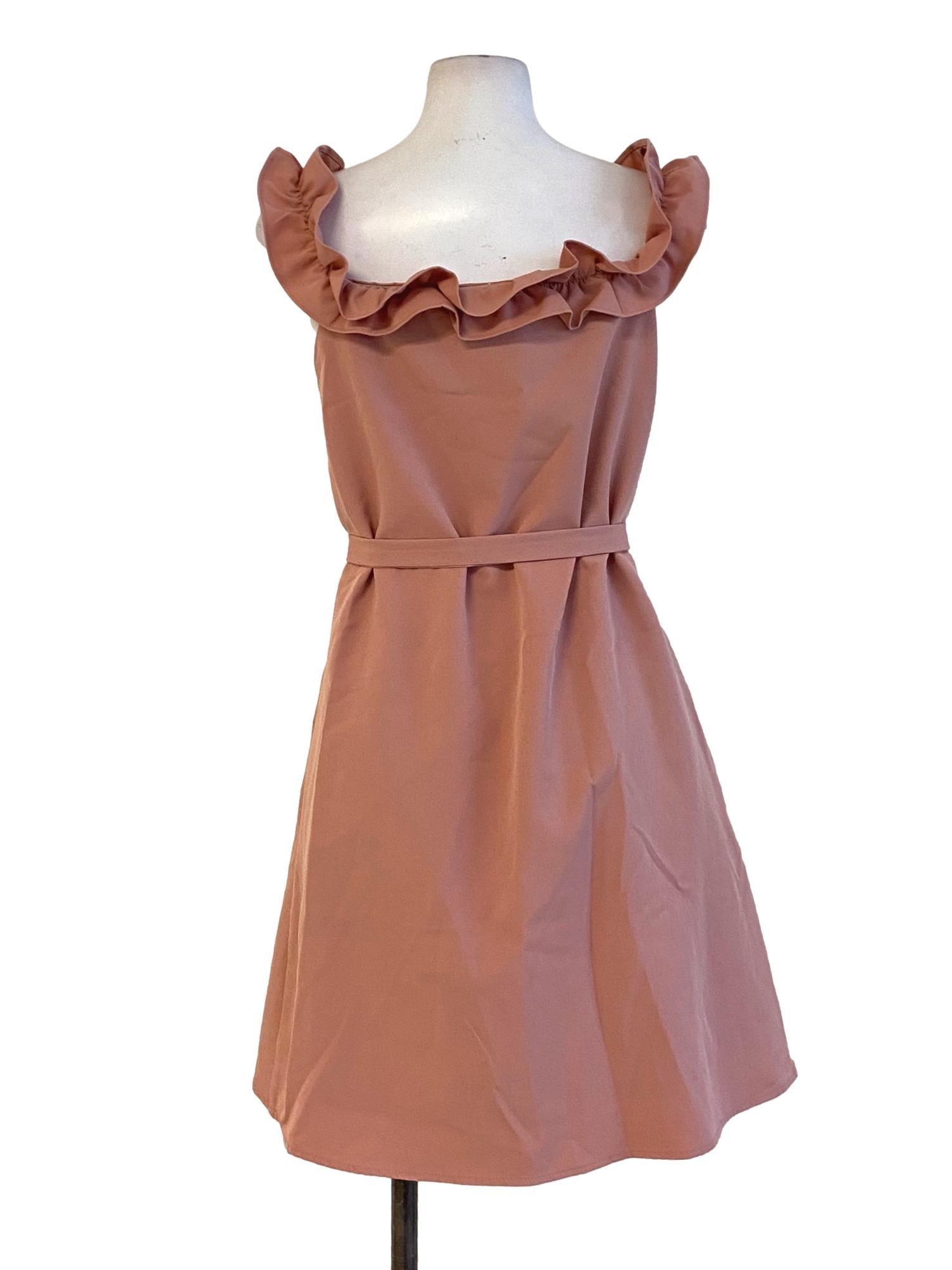 Blush Red Ruffle Detail Tie Waist Shift Dress