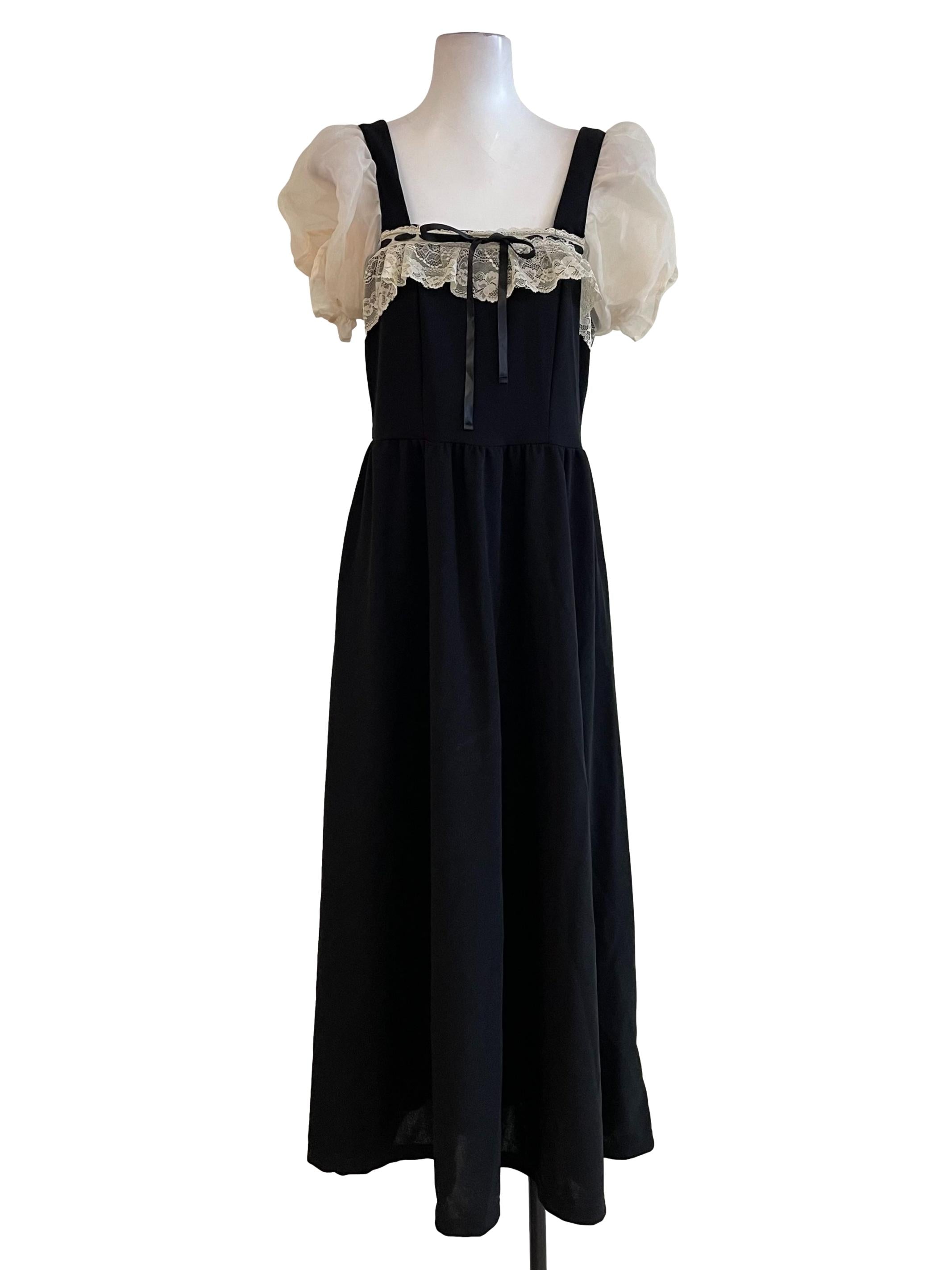 Black Square Neck Petite Bouffont Dress