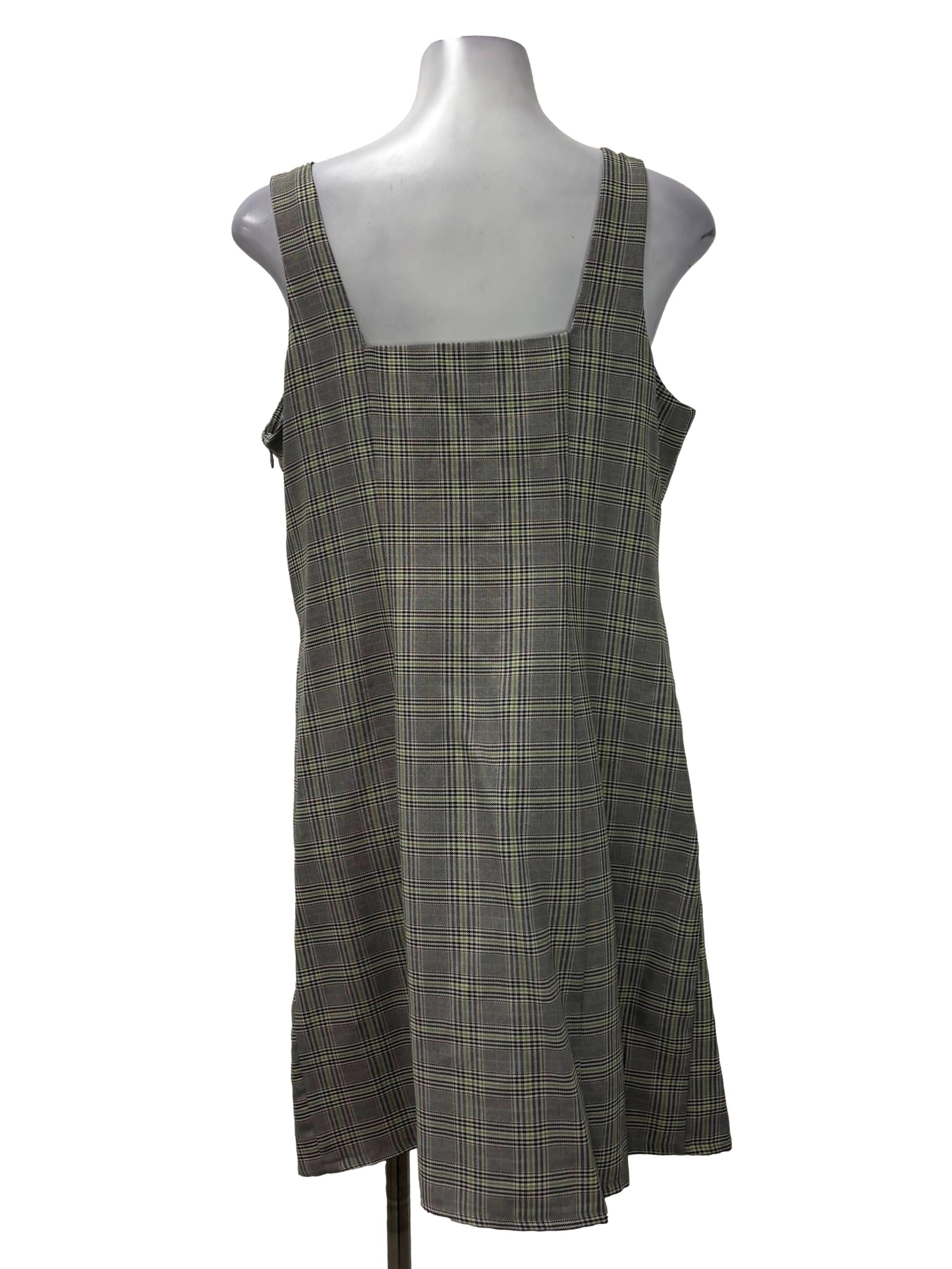 Green And Black Checkered Heart Buckled Mini Dress